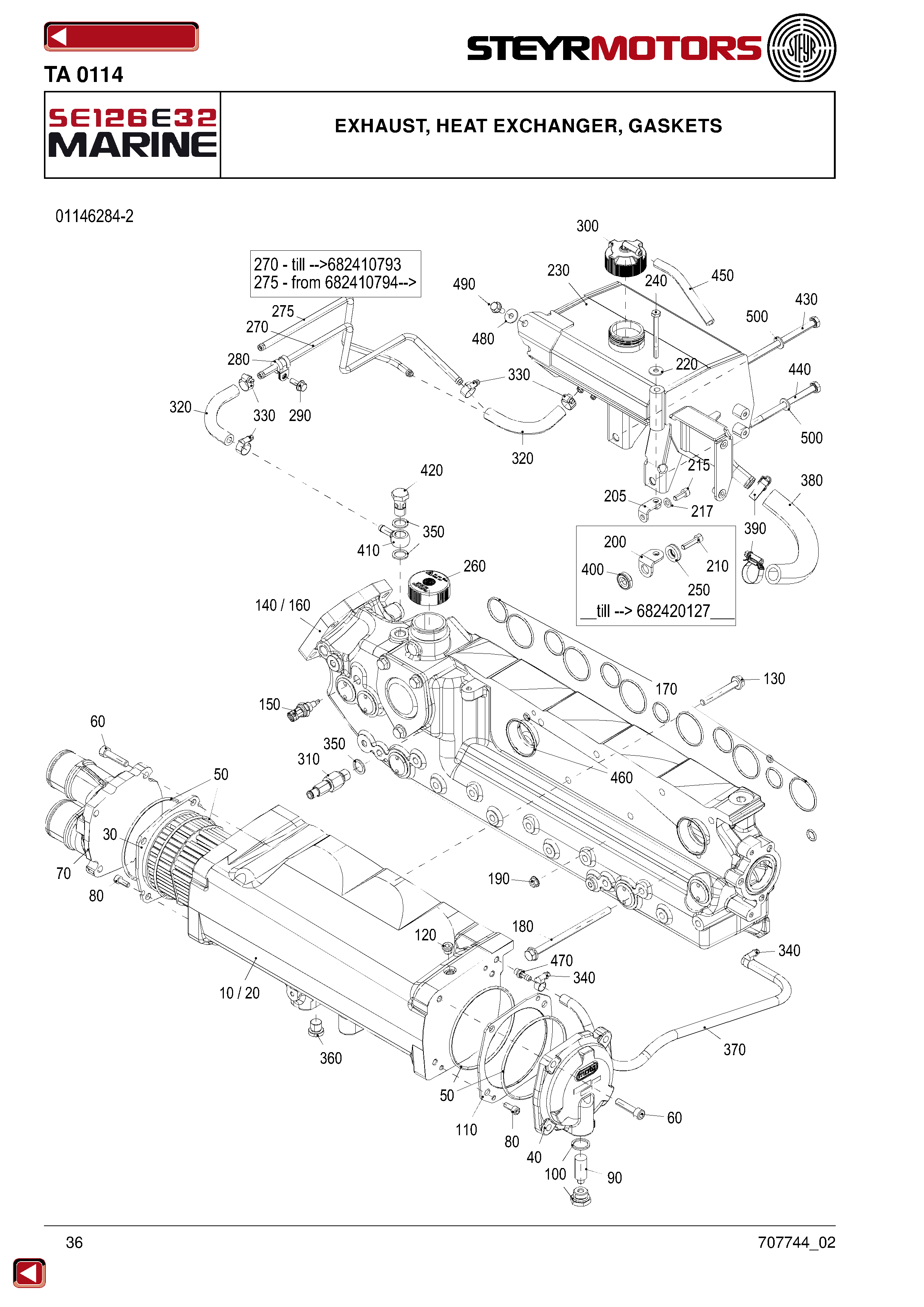 Exhaust, Heat Exchanger, Gaskets exploded view