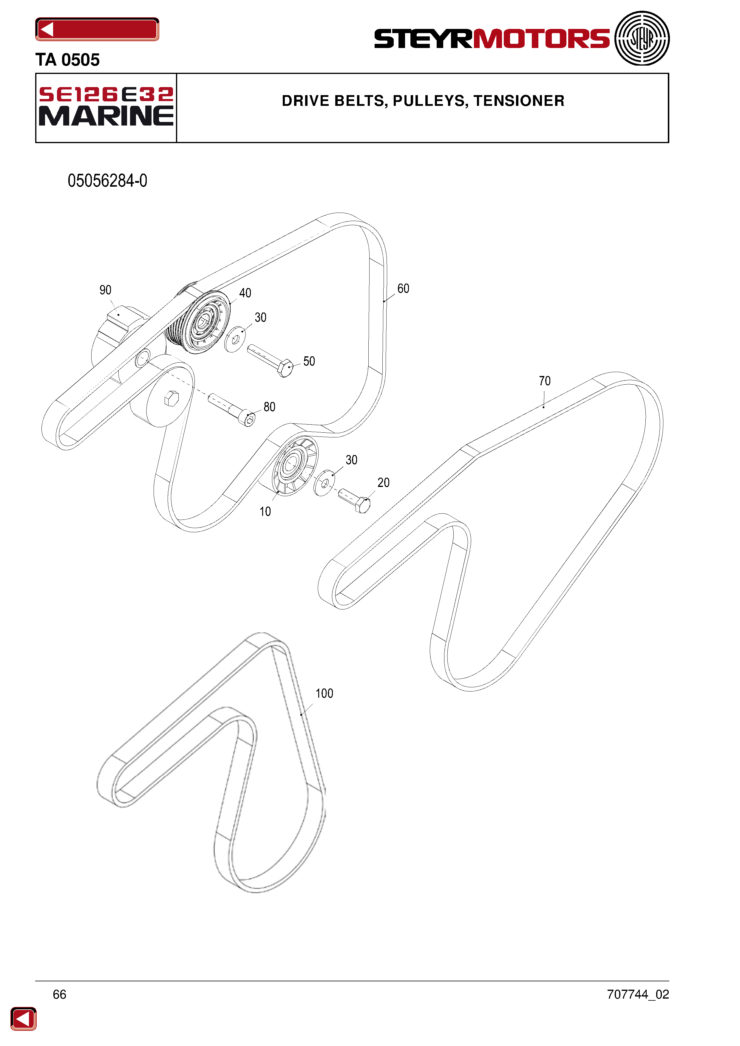 Drive Belts, Pulleys, Tensioner exploded view
