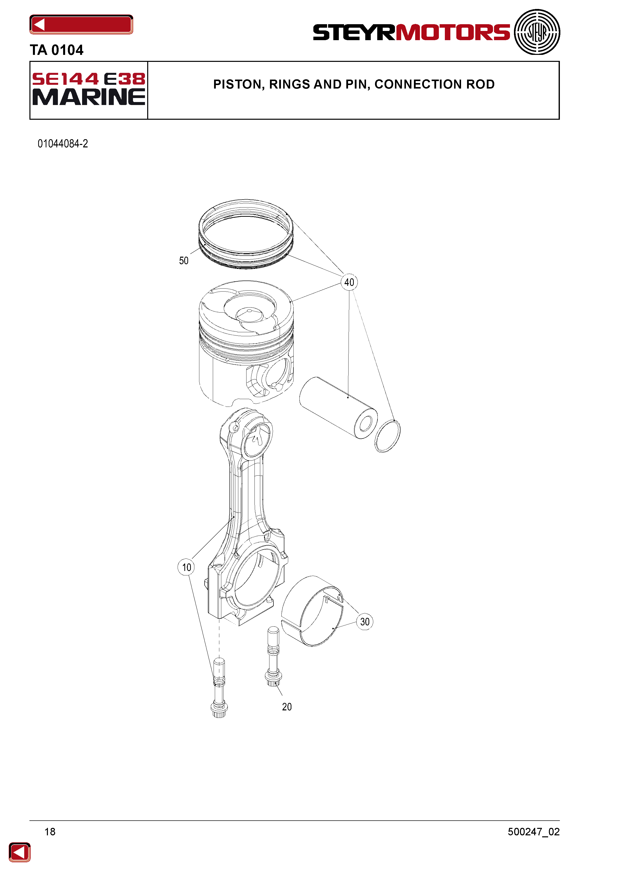 Piston, Rings And Pin, Connection Rod exploded view