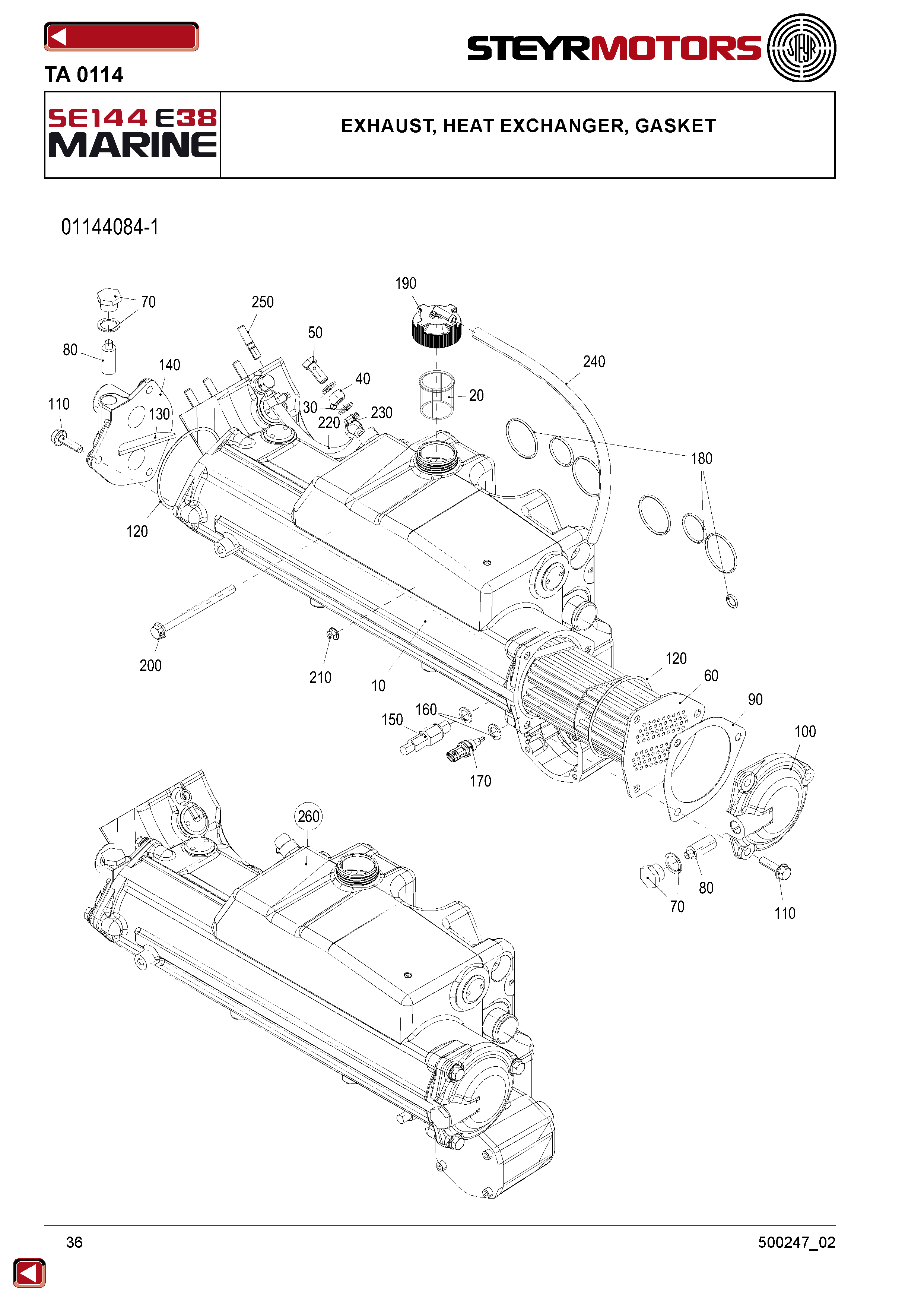 Exhaust, Heat Exchanger, Gasket exploded view