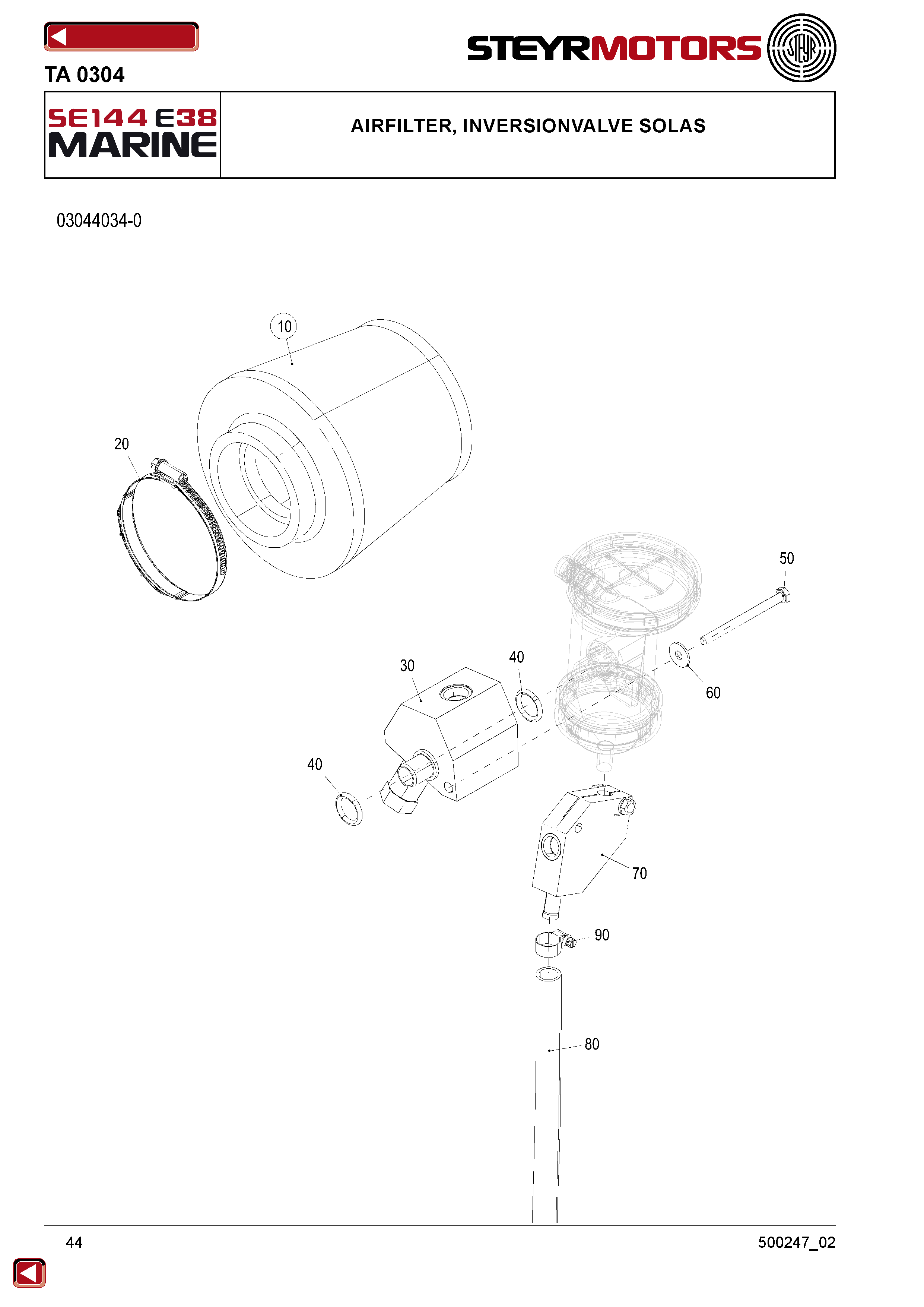 Airfilter, Inversionvalve Solas exploded view