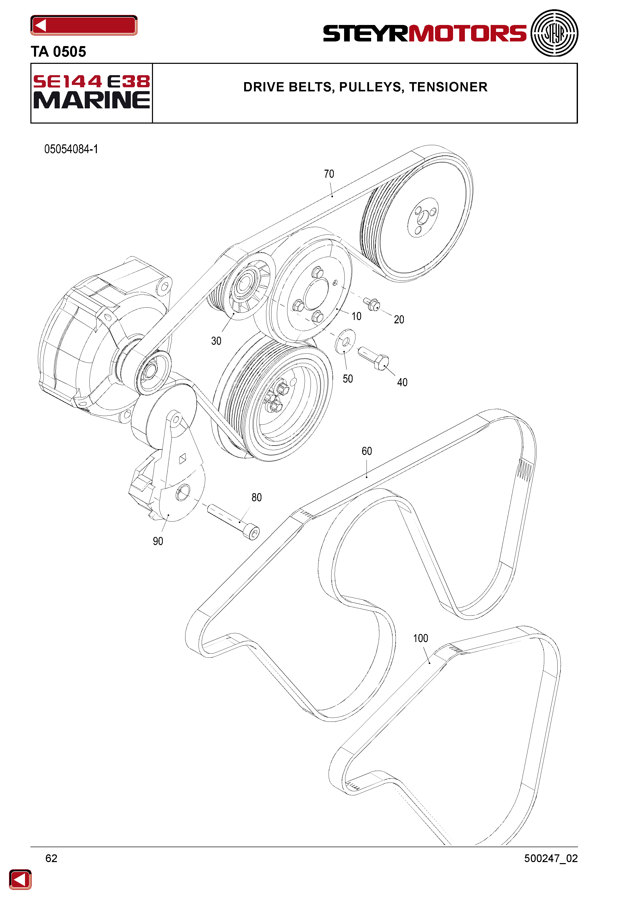 Drive Belts, Pulleys, Tensioner exploded view