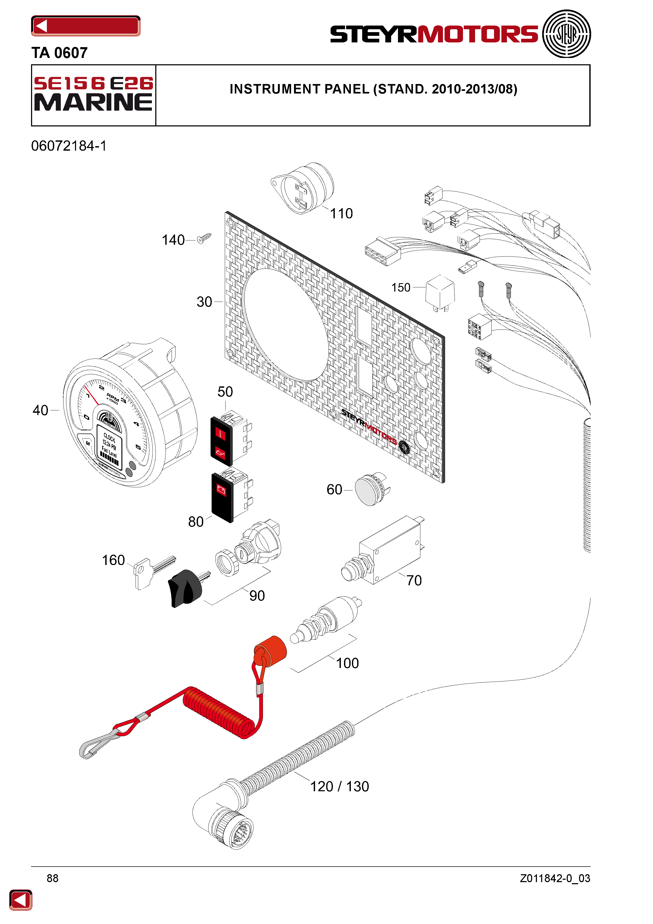 Instrument Panel (Stand. 2010-2013/08) exploded view