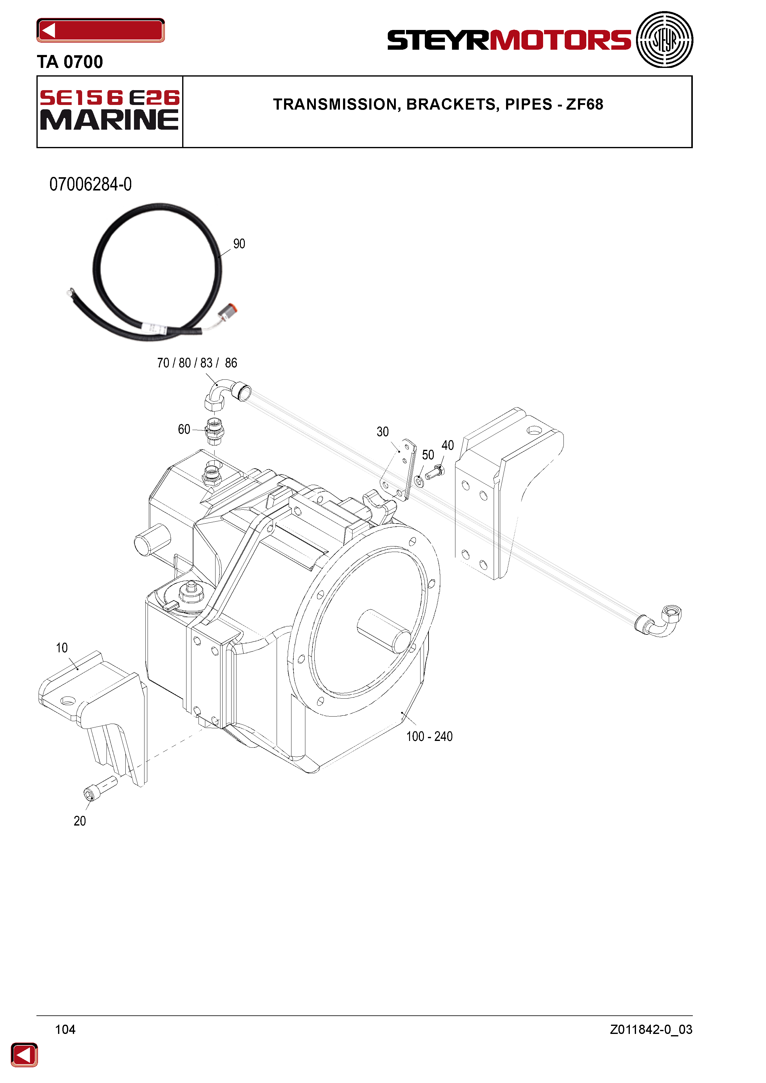 Transmission, Brackets, Pipes - ZF68 exploded view
