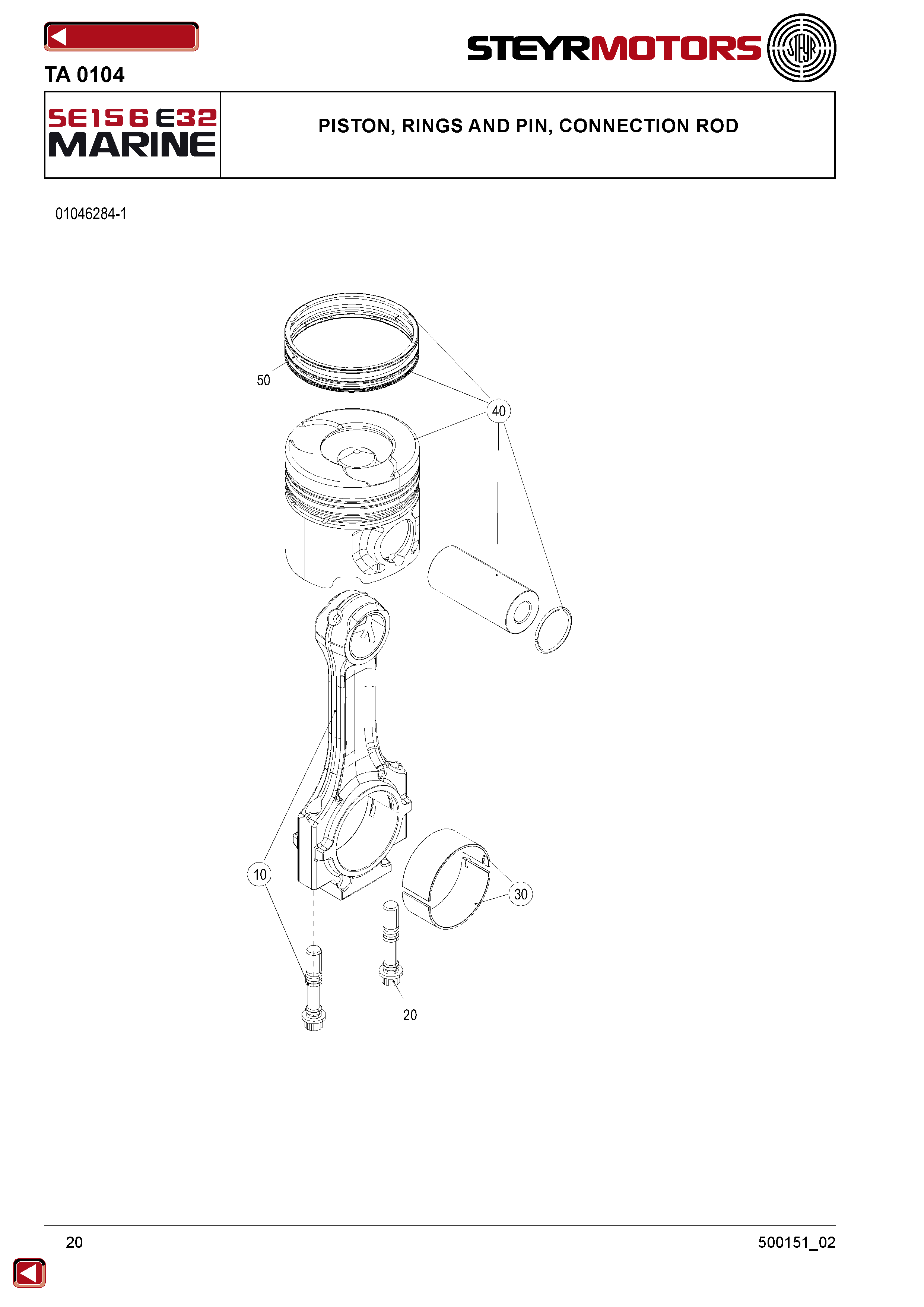 Piston, Rings And Pin, Connection Rod exploded view