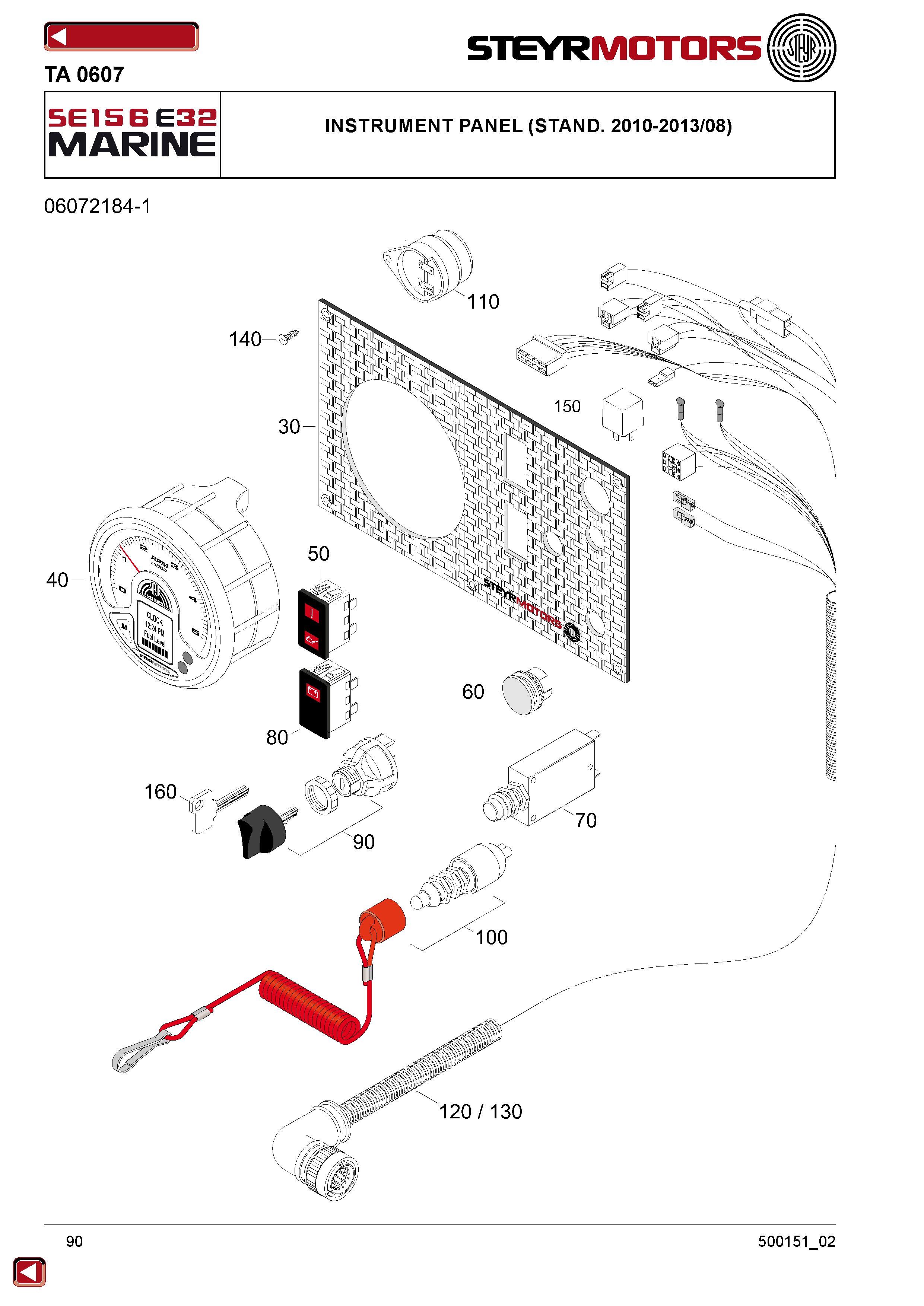 Instrument Panel (Stand. 2010-2013/08) exploded view