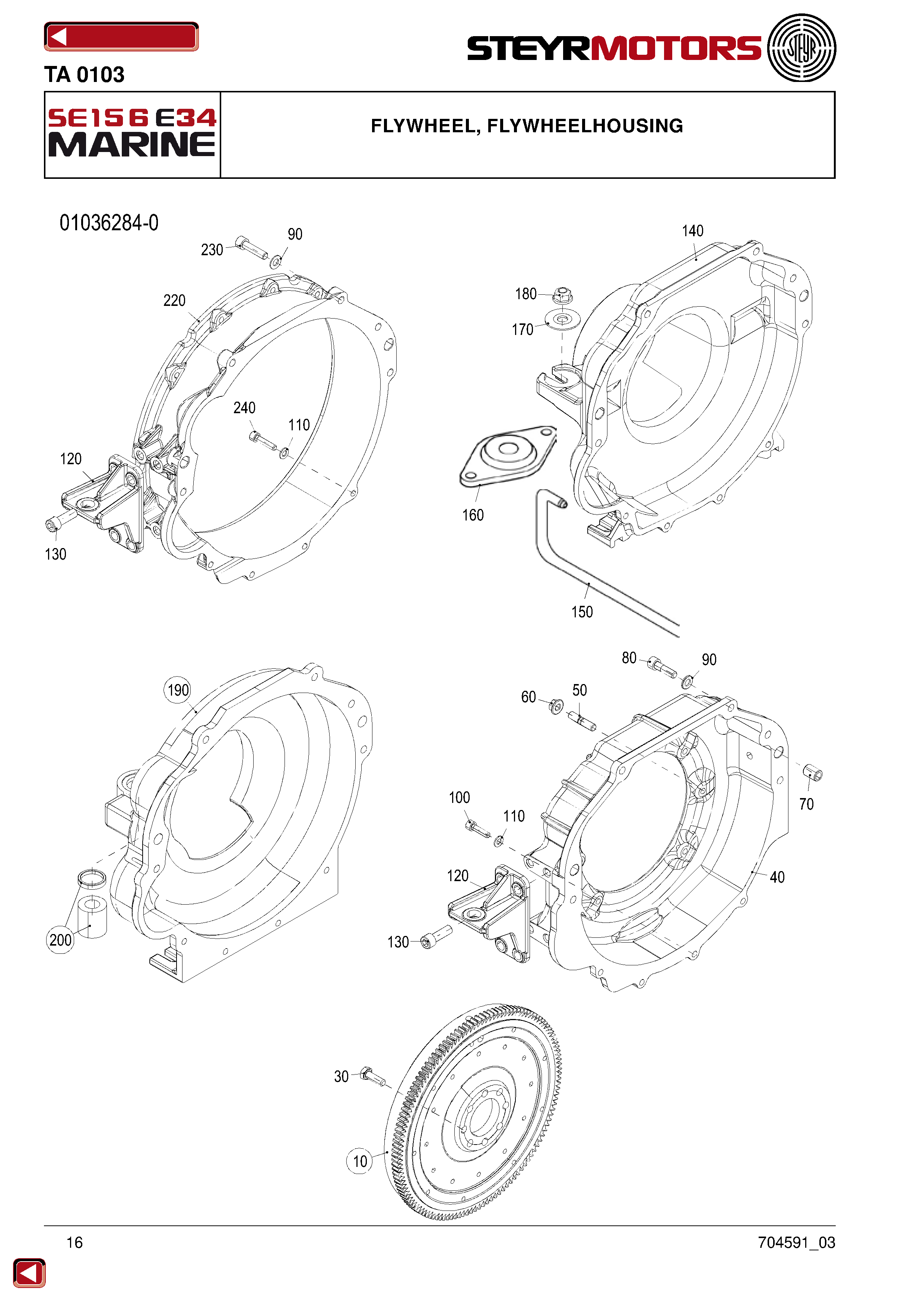 Flywheel, Flywheelhousing exploded view