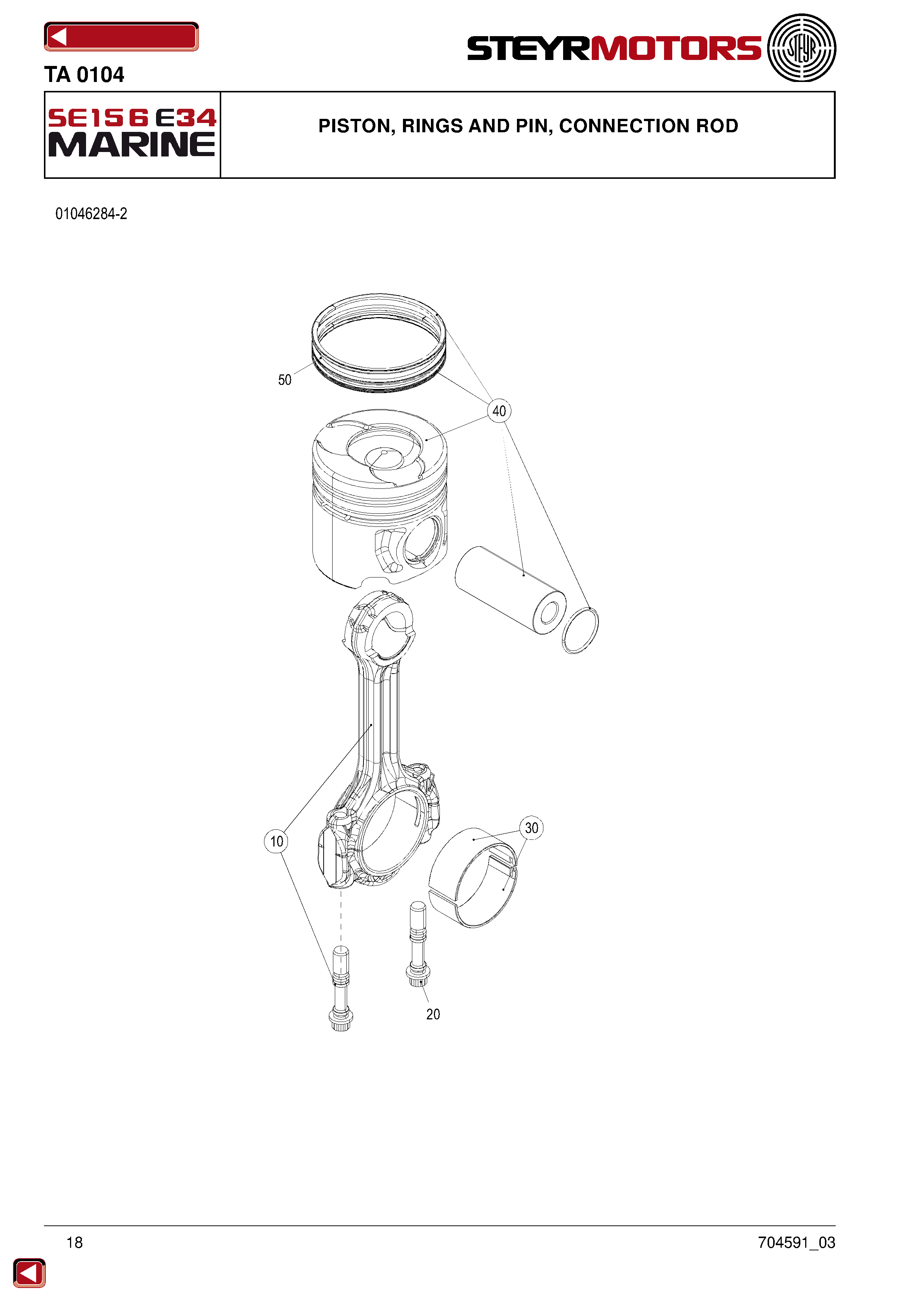 Piston, Rings And Pin, Connection Rod exploded view