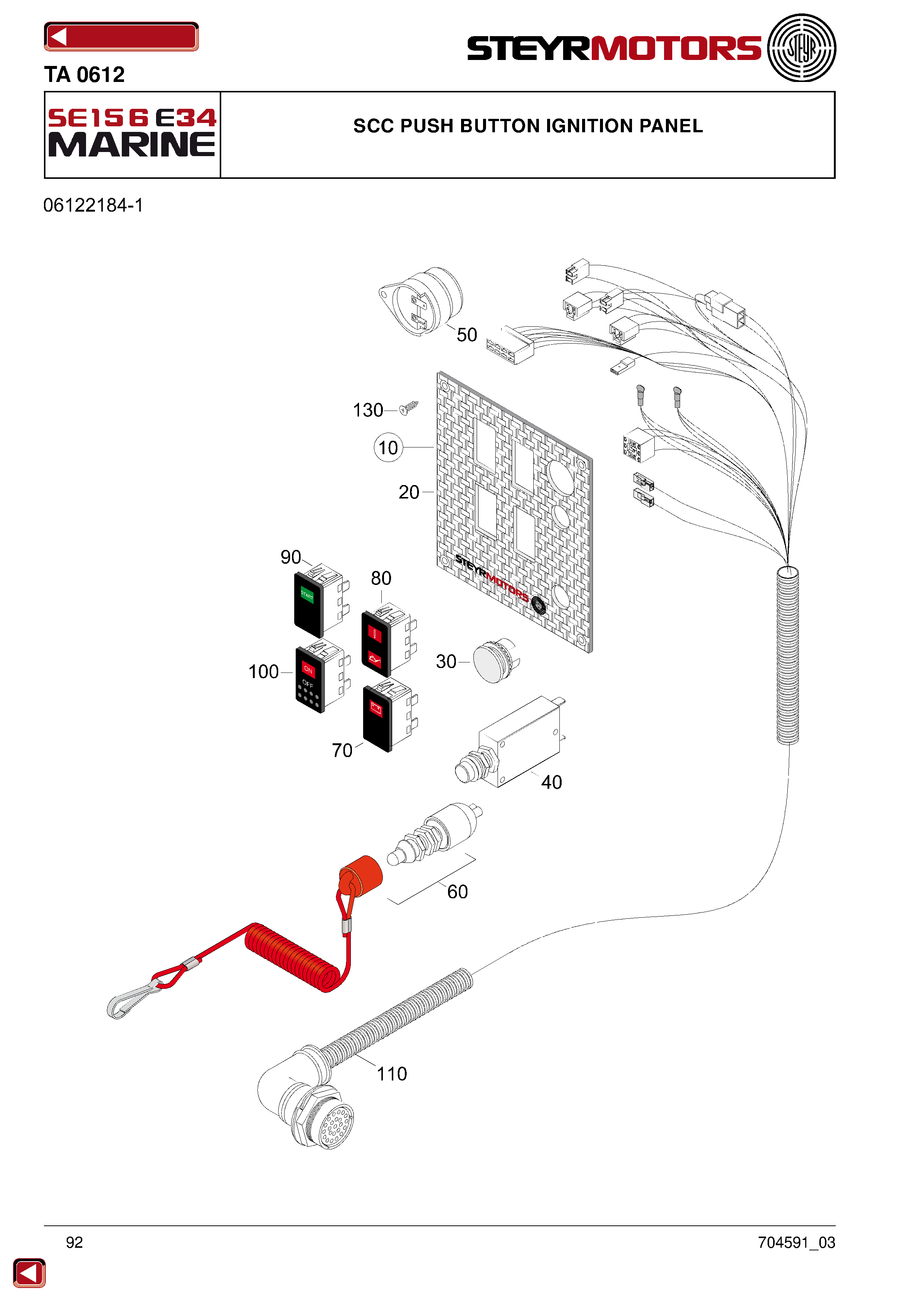 SCC Push Button Ignition Panel exploded view