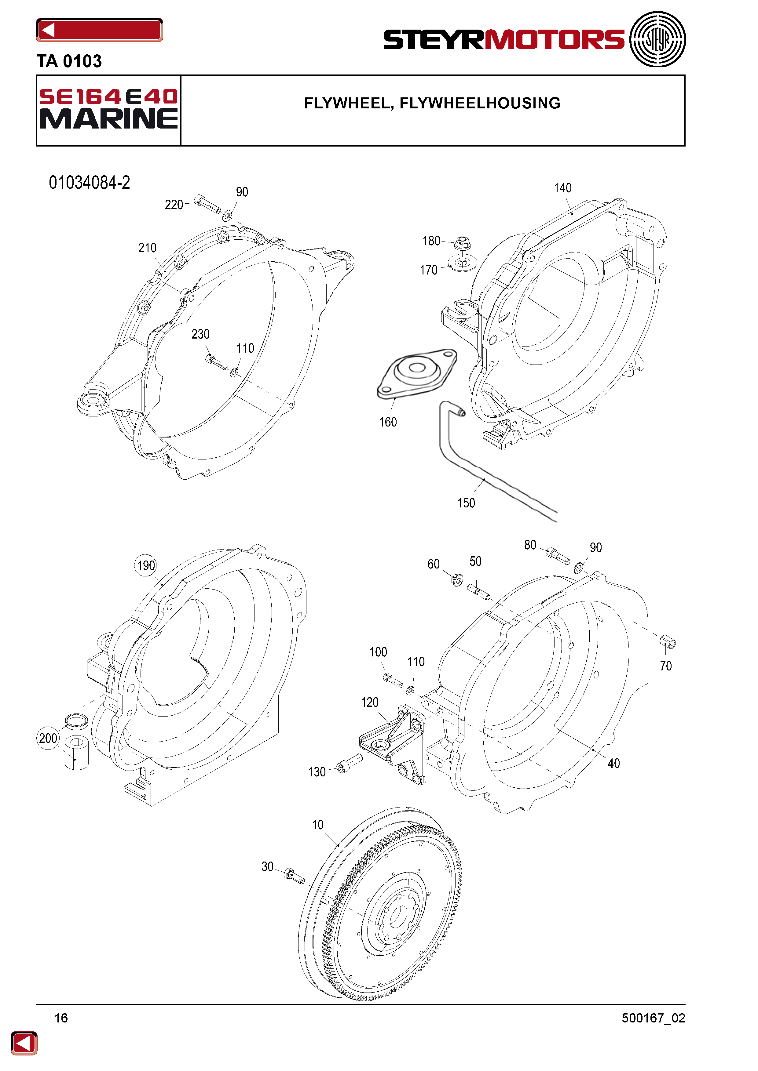 Flywheel, Flywheelhousing exploded view
