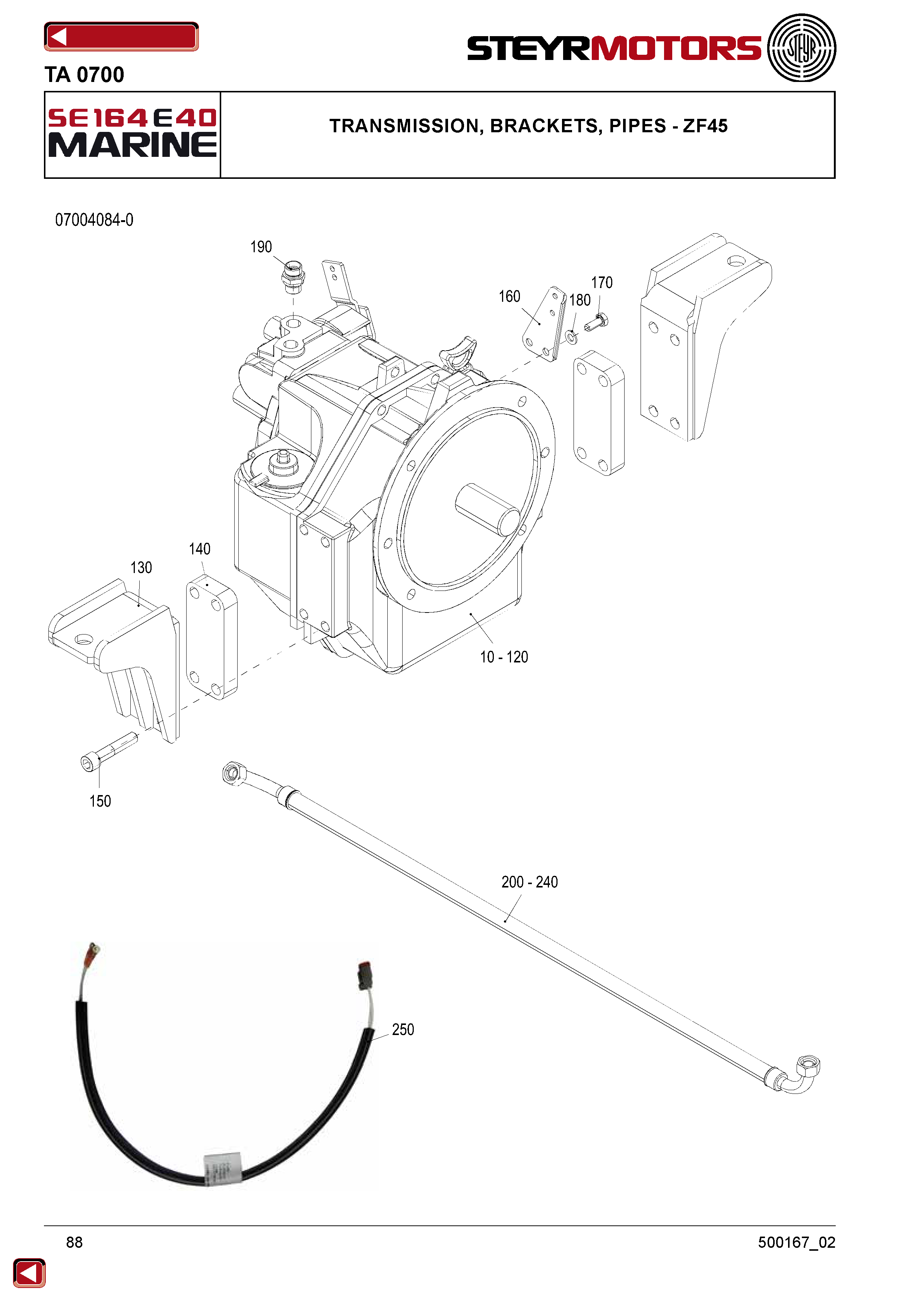 Transmission, Brackets, Pipes - Zf45 exploded view