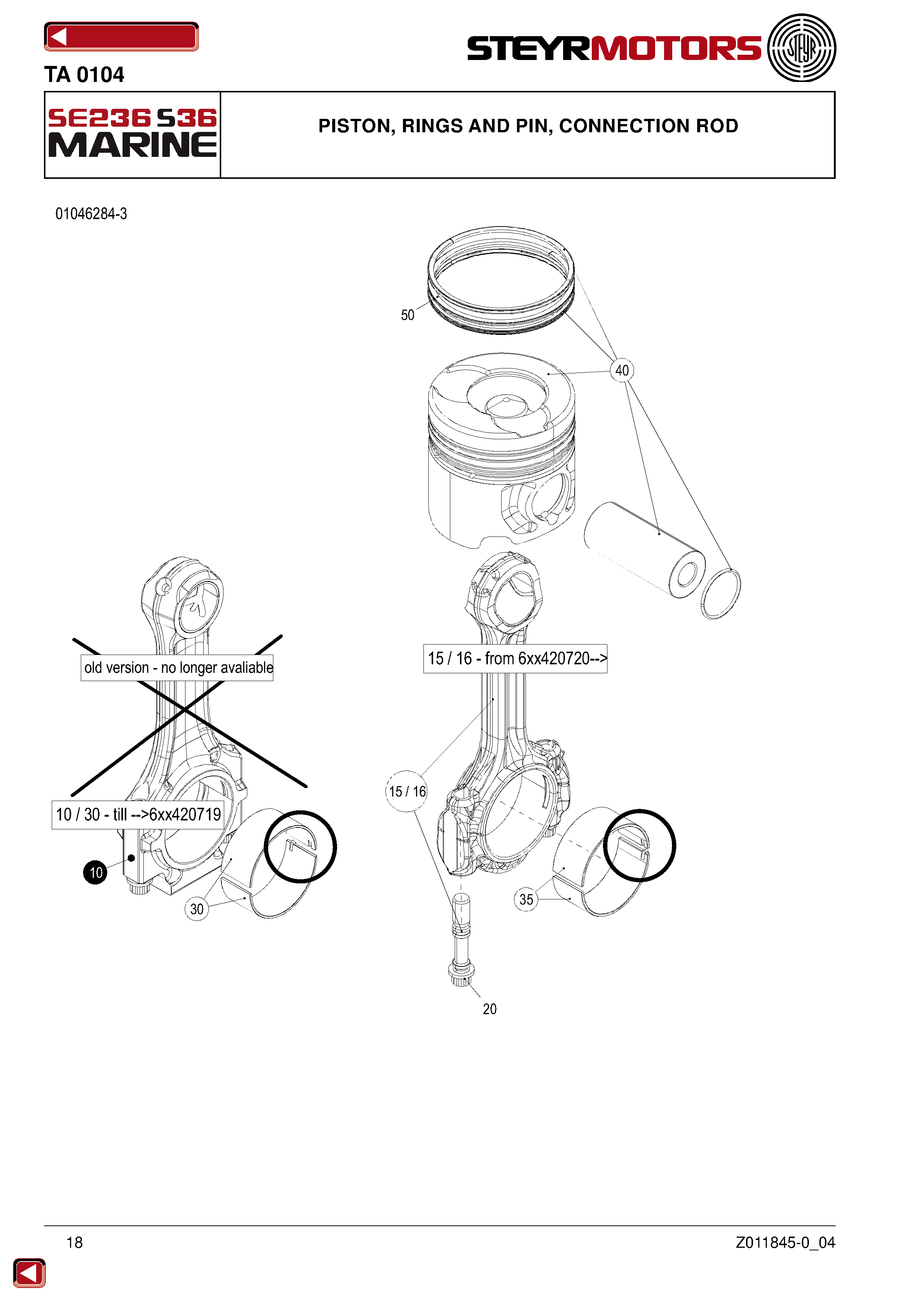 Piston, Rings And Pin, Connection Rod exploded view