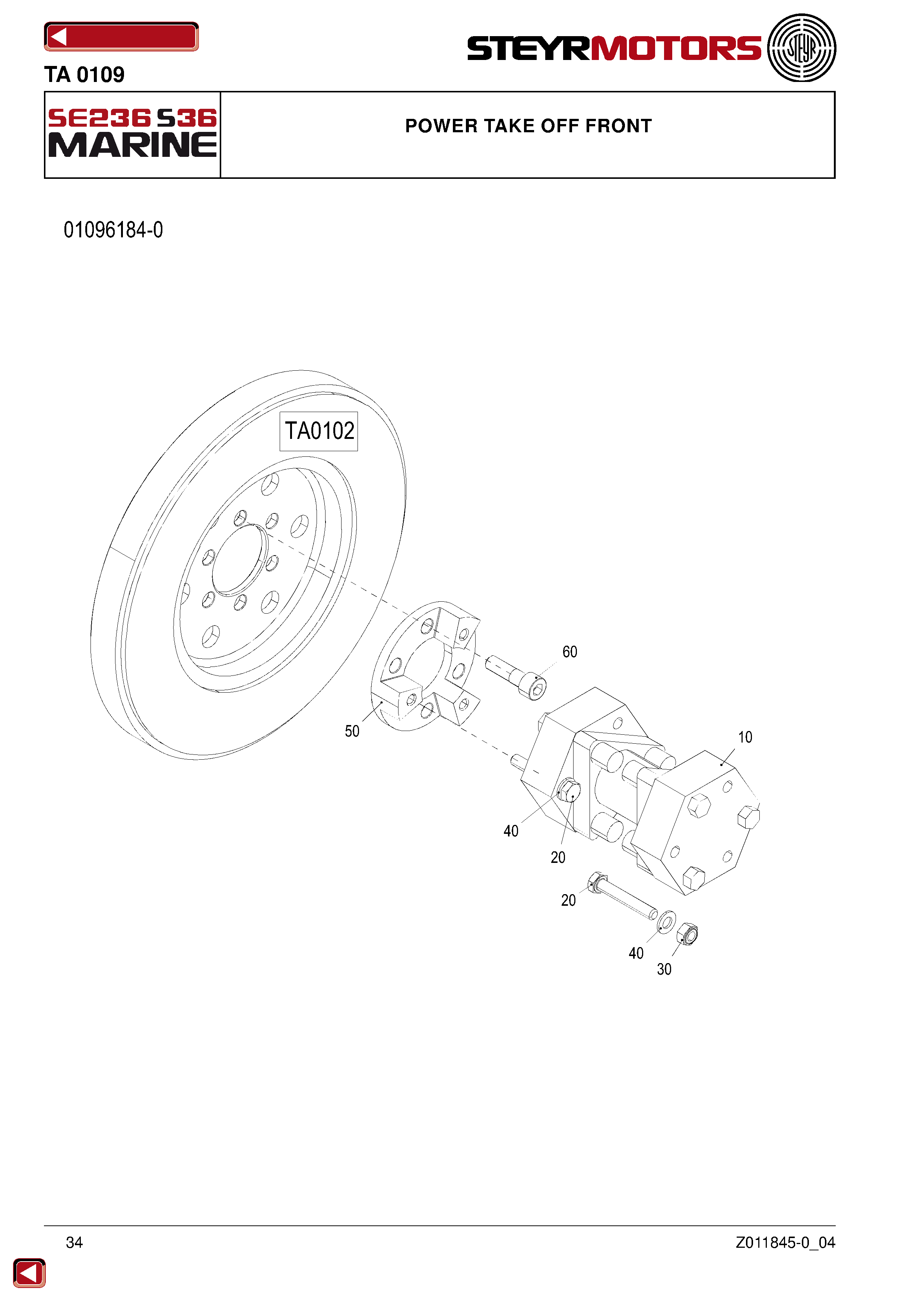Power Take Off Front exploded view