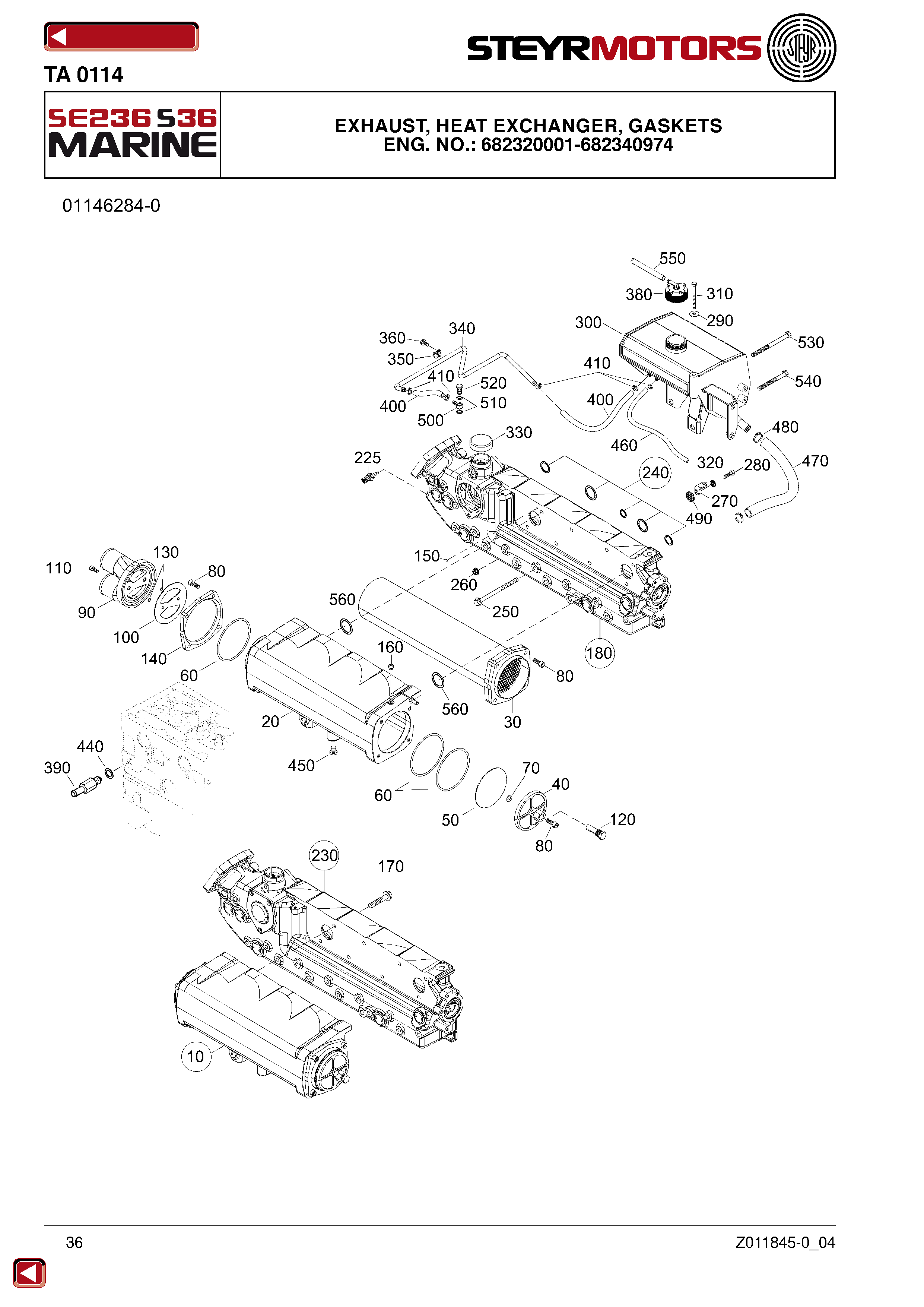 Exhaust, Heat Exchanger, Gaskets exploded view