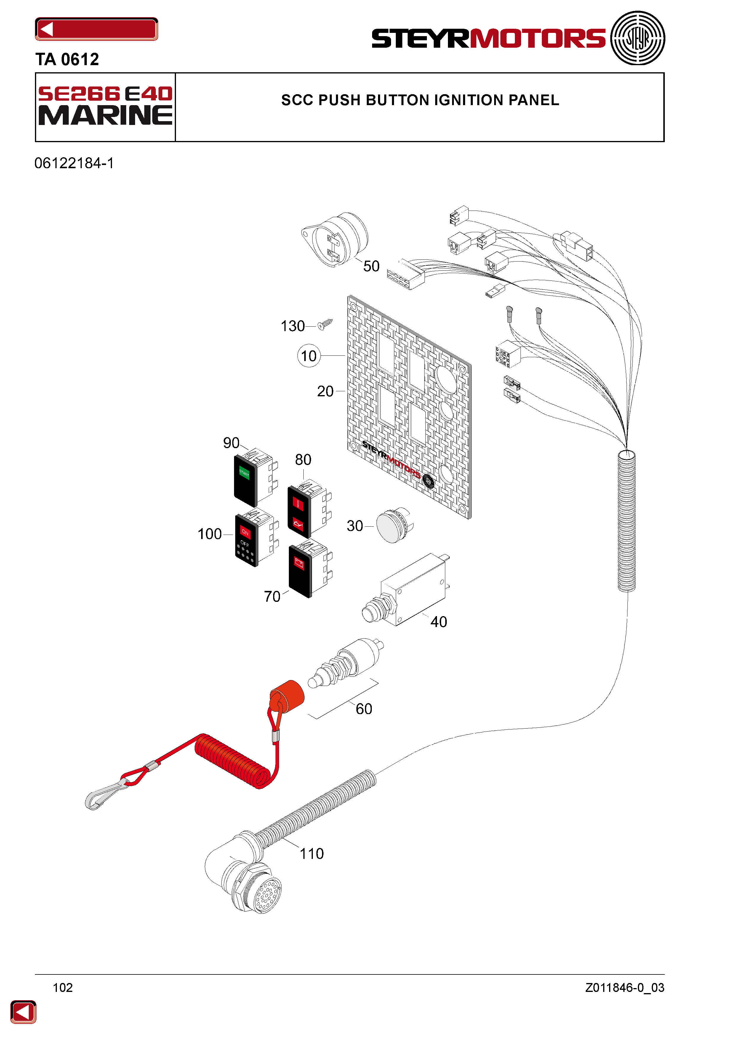 SCC Push Button Ignition Panel exploded view