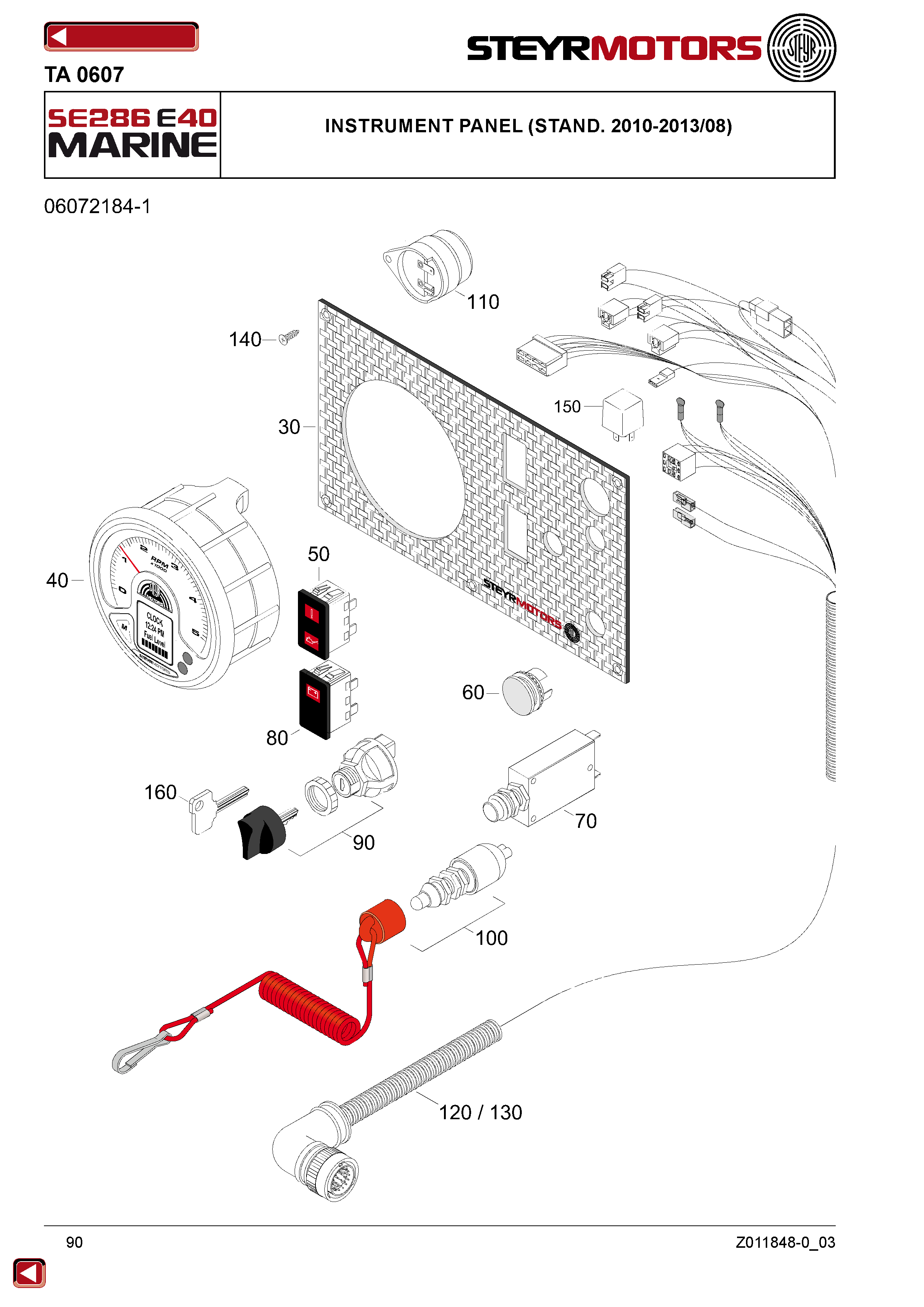 Instrument Panel (Stand. 2010-2013/08) exploded view