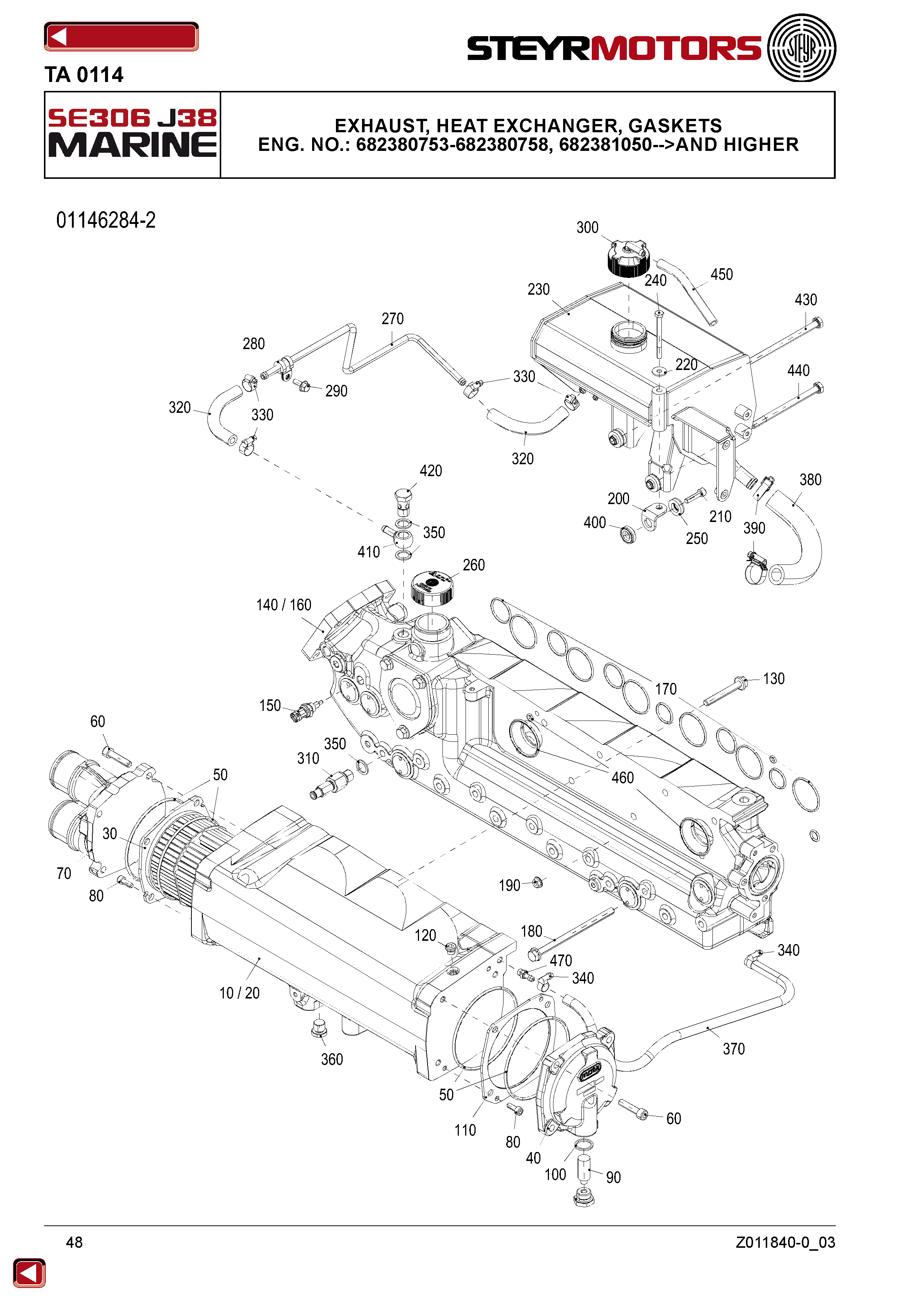 Exhaust, Heat Exchanger, Gaskets exploded view