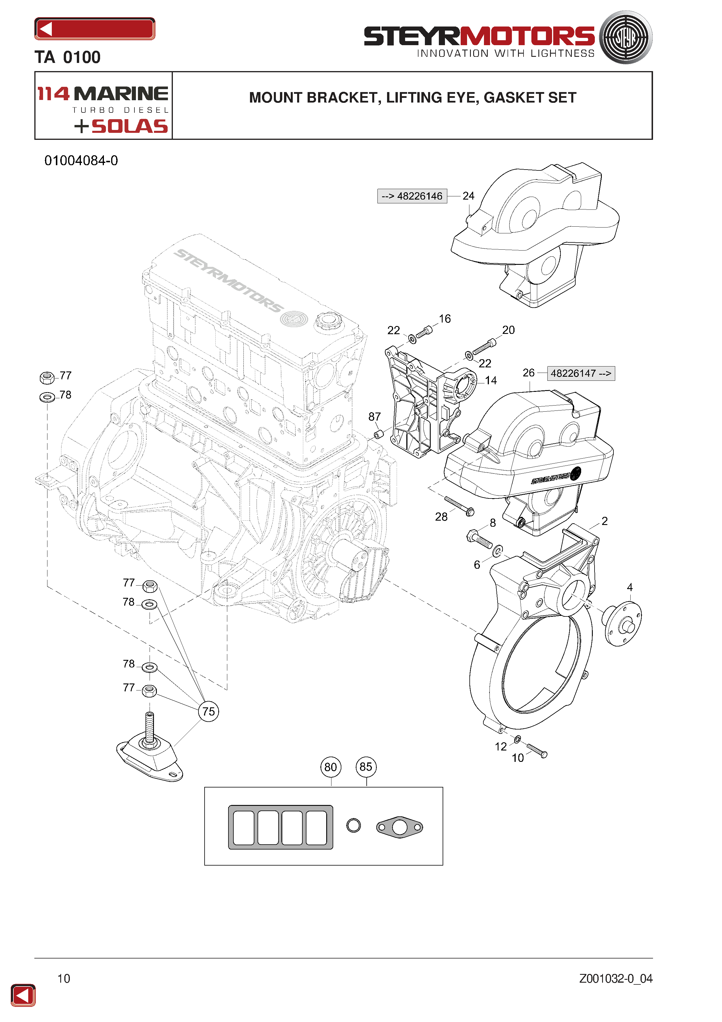 Mount Bracket, Lifting Eye, Gasket Set exploded view