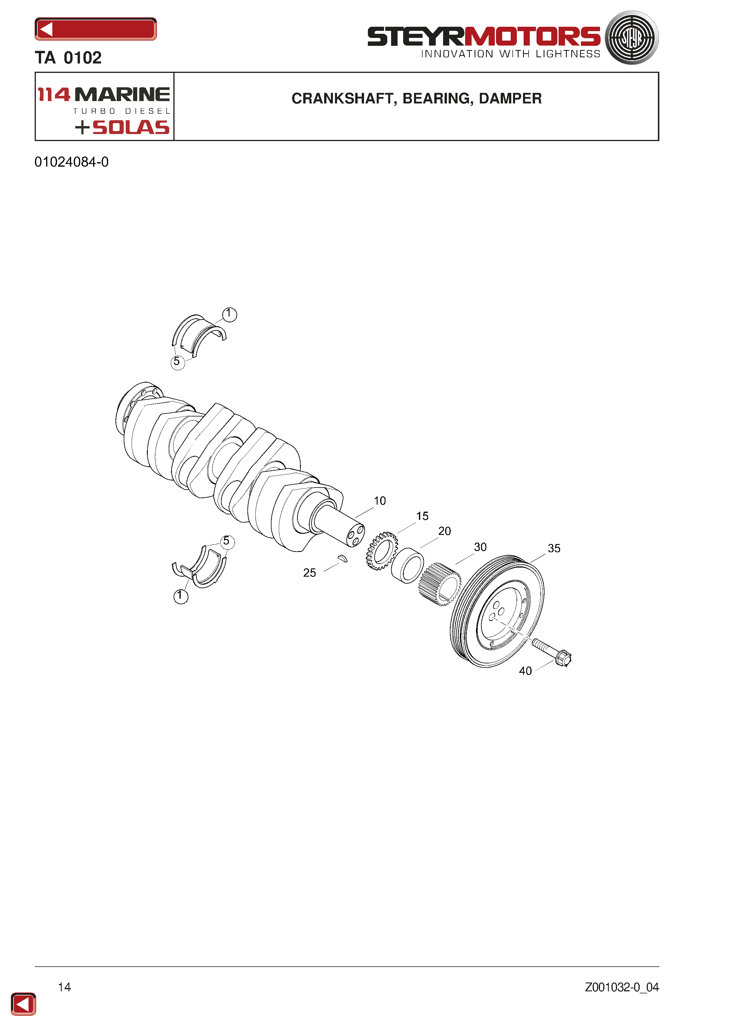 Crankshaft, Bearing, Damper exploded view