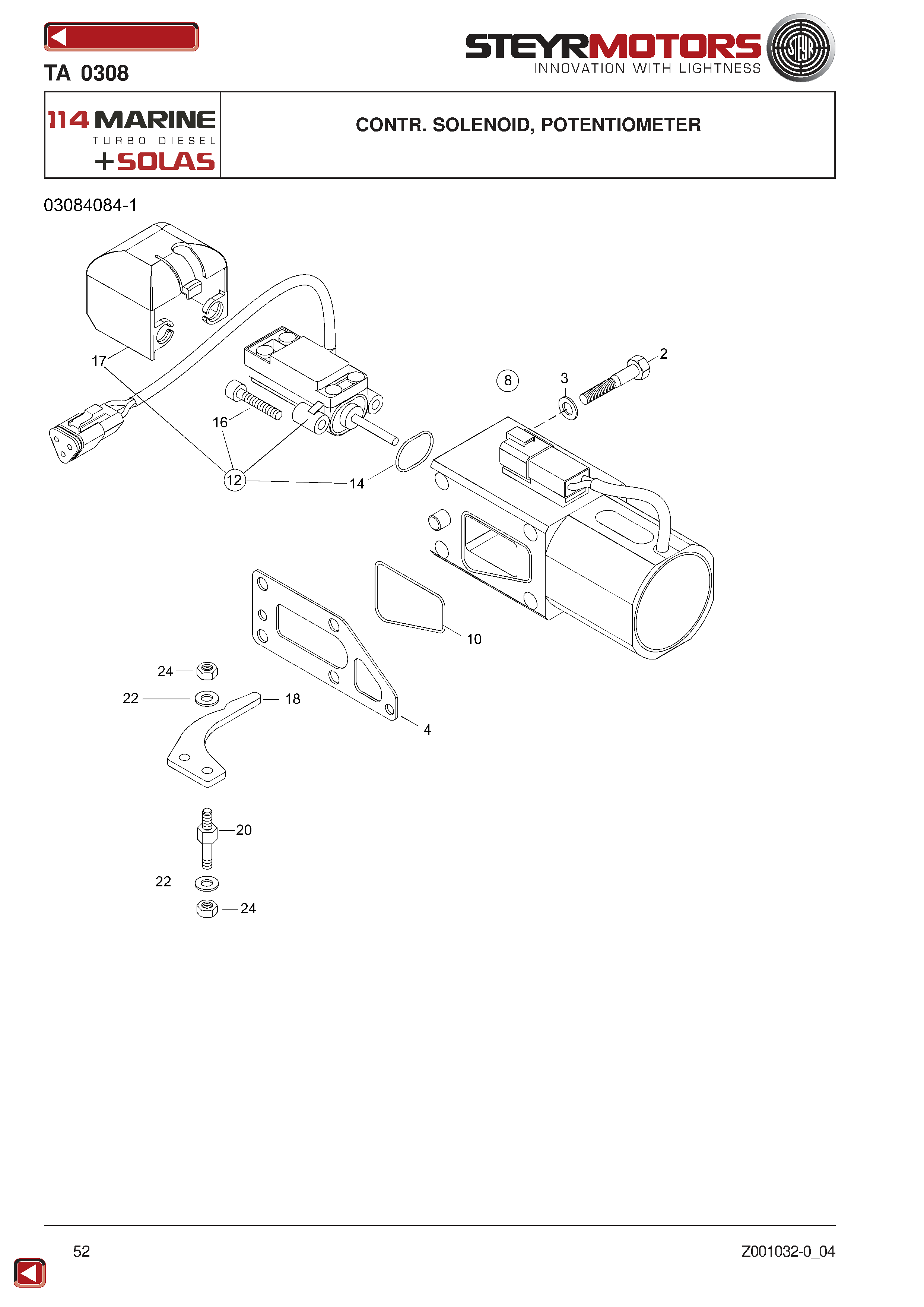 Contr. Solenoid, Potentiometer exploded view