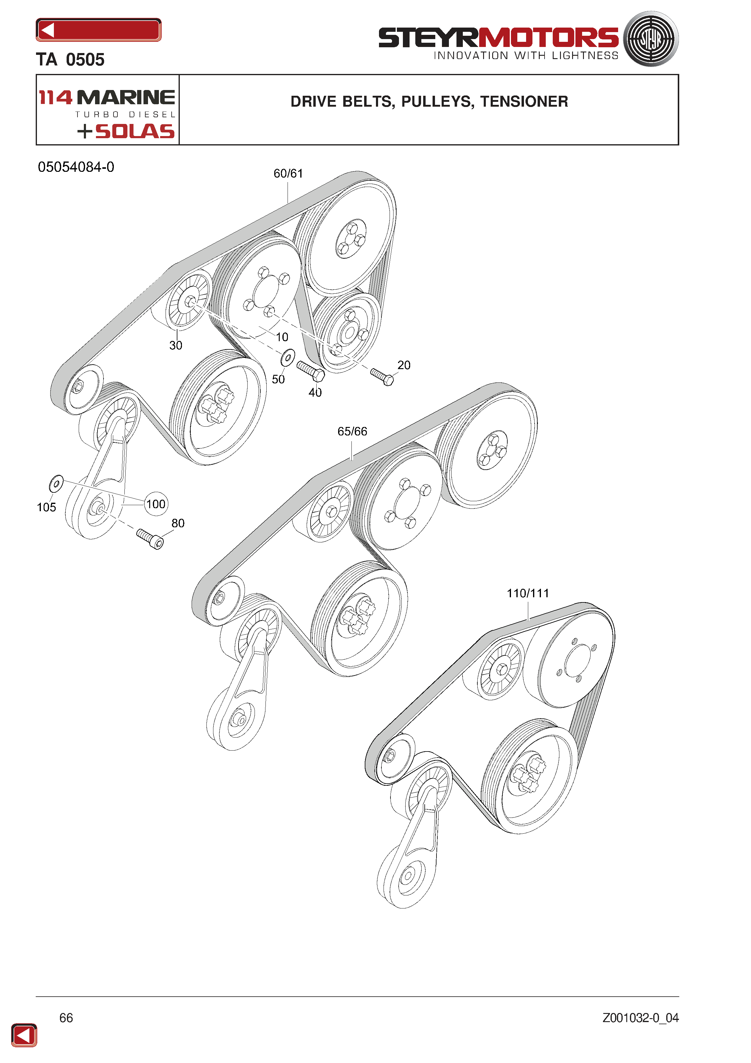 Drive Belts, Pulleys, Tensioner exploded view