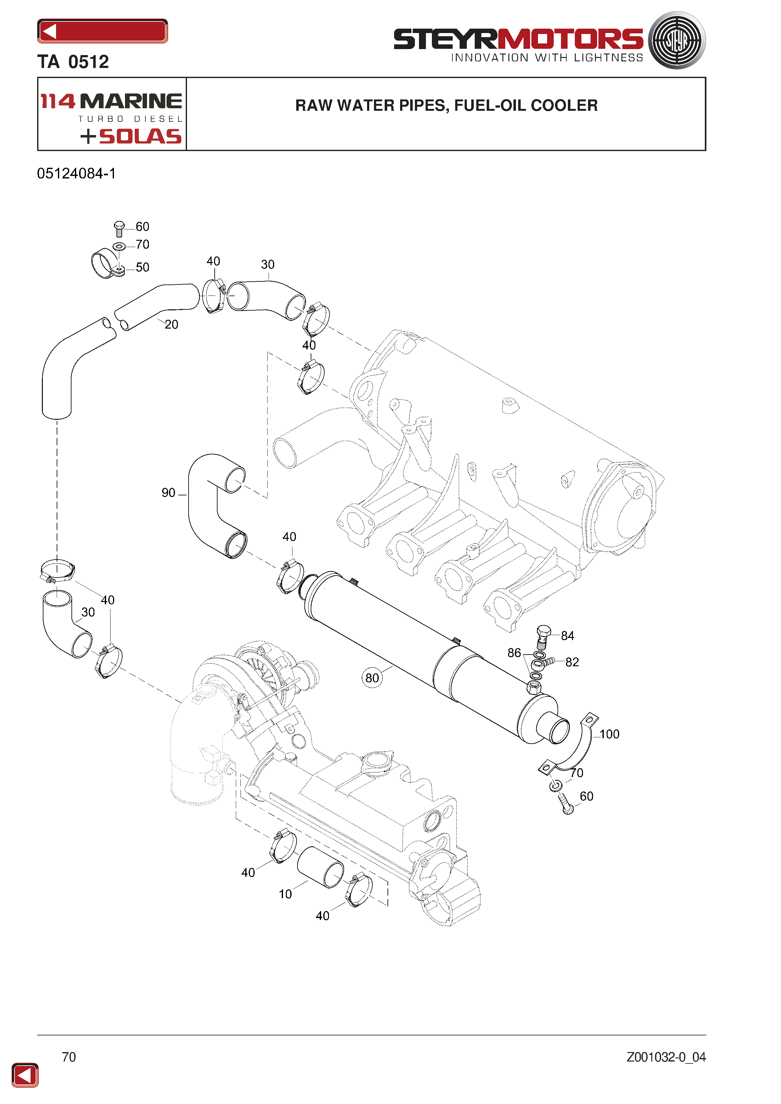 Raw Water Pipes, Fuel-Oil Cooler exploded view