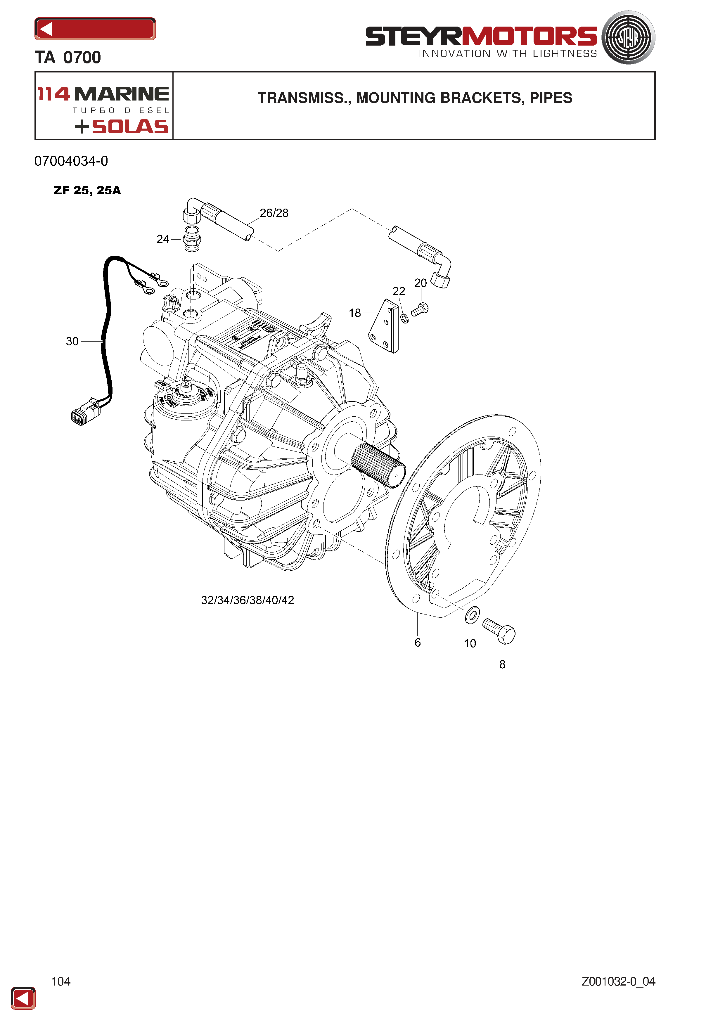 Transmiss., Mounting Brackets, Pipes exploded view