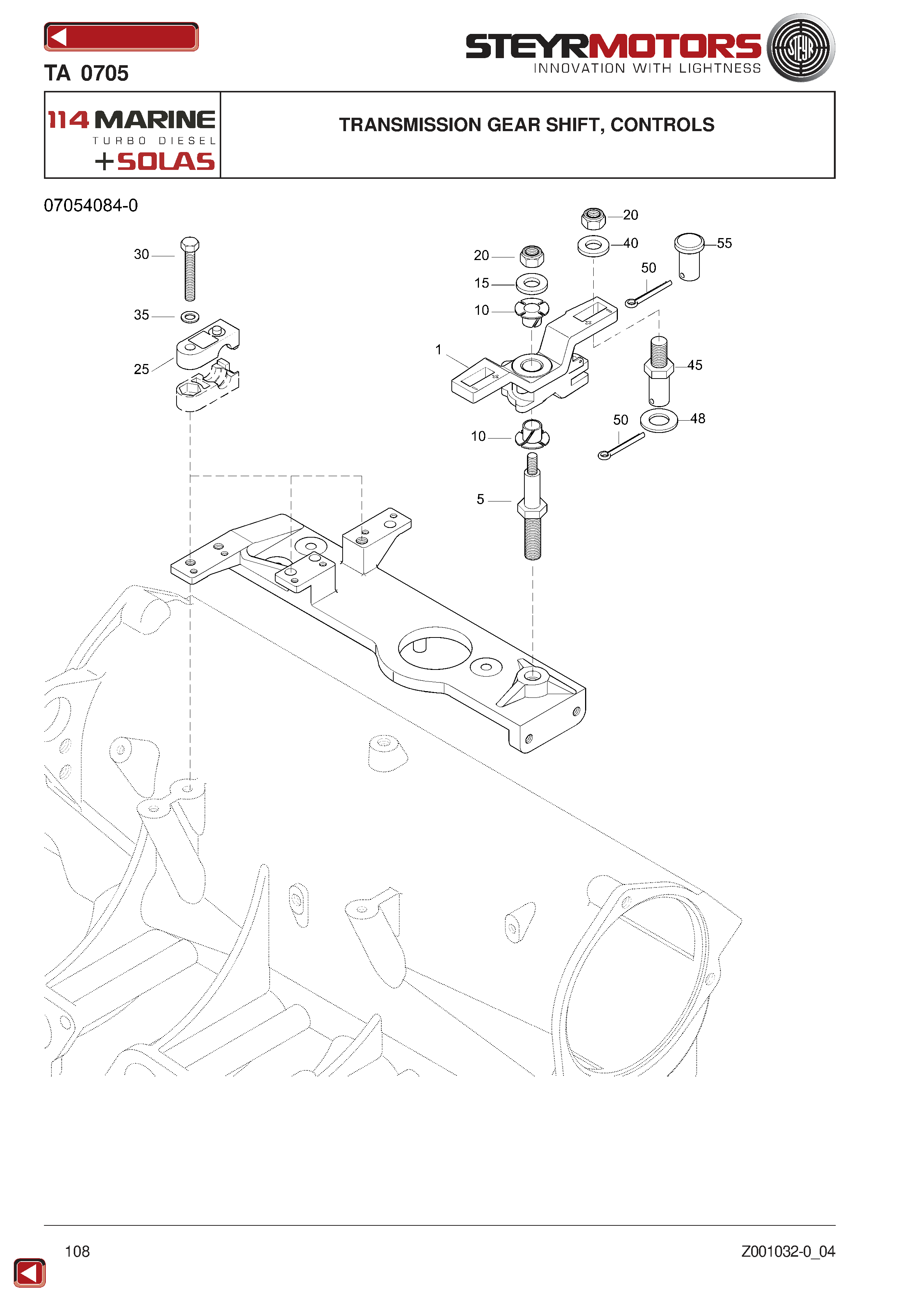 Transmission Gear Shift, Controls exploded view