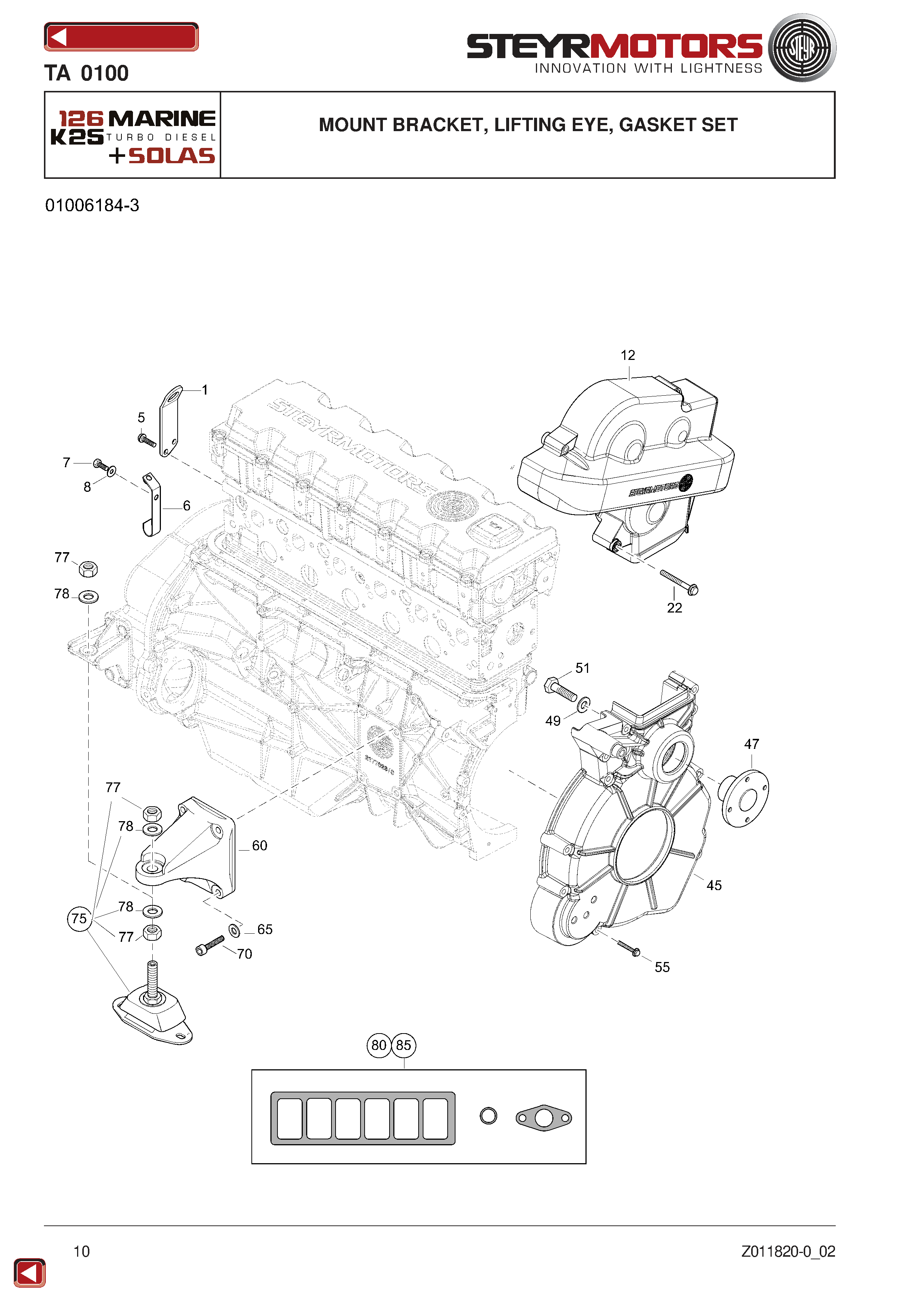 Mount Bracket, Lifting Eye, Gasket Set exploded view