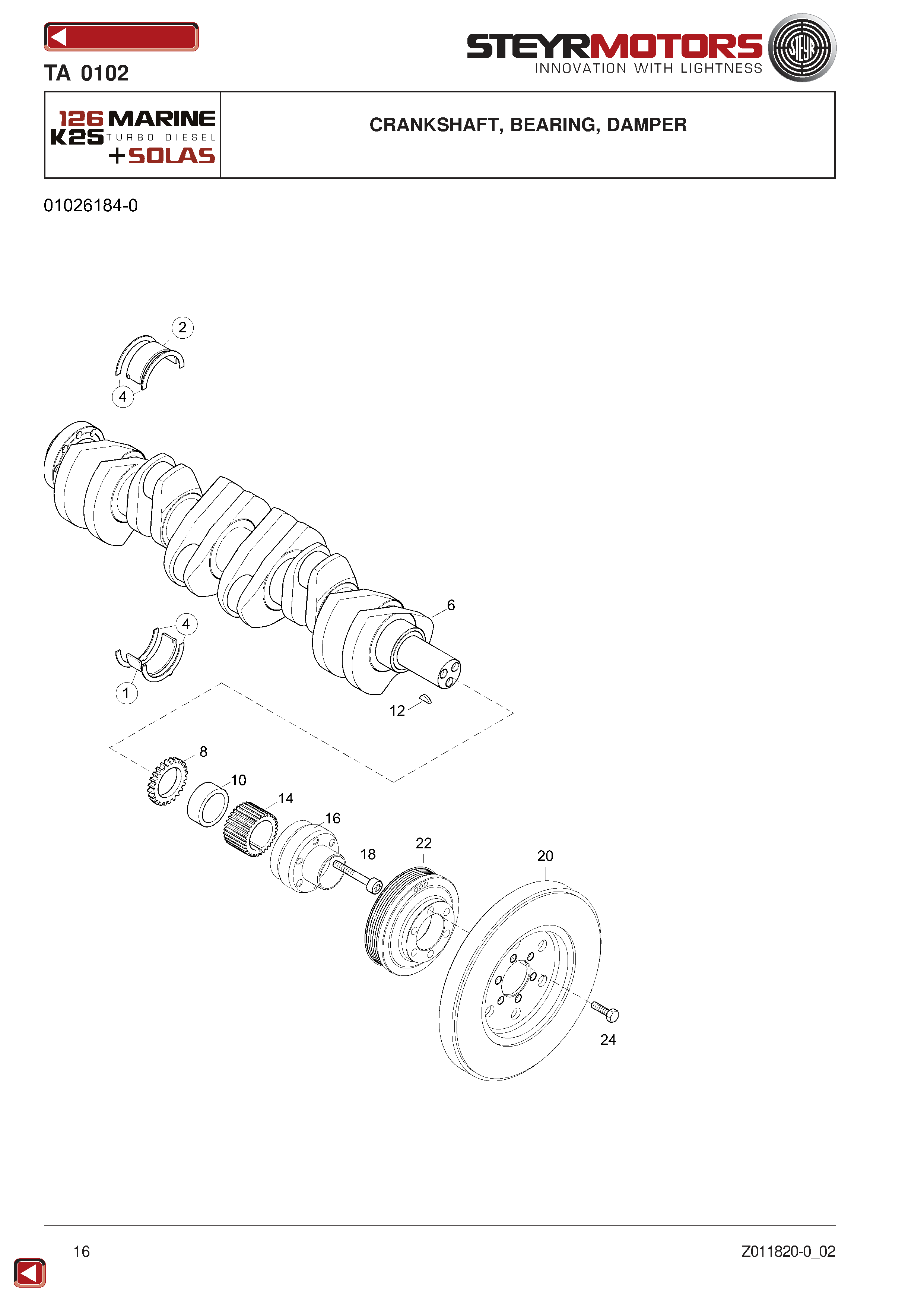 Crankshaft, Bearing, Damper exploded view