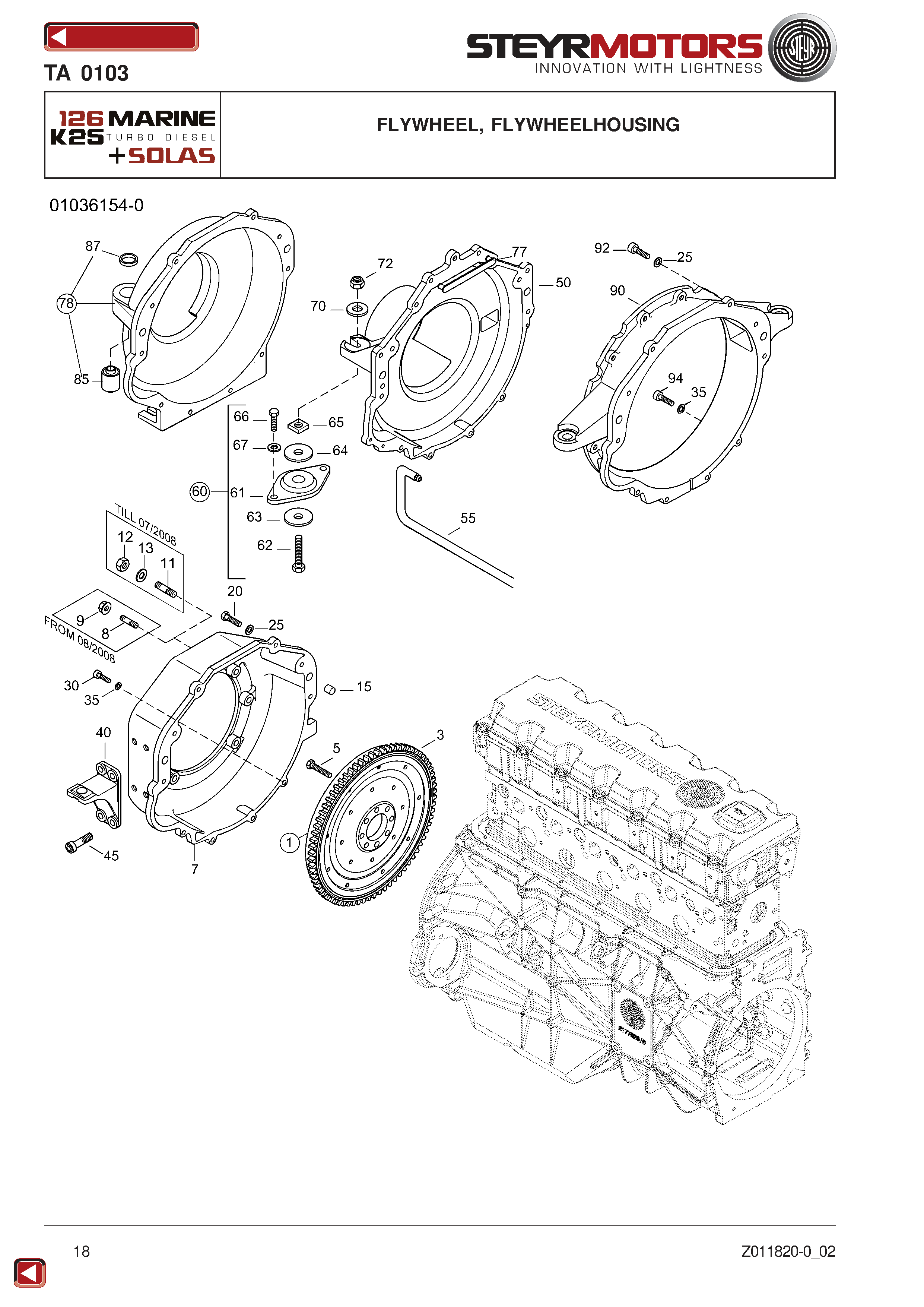 Flywheel, Flywheelhousing exploded view