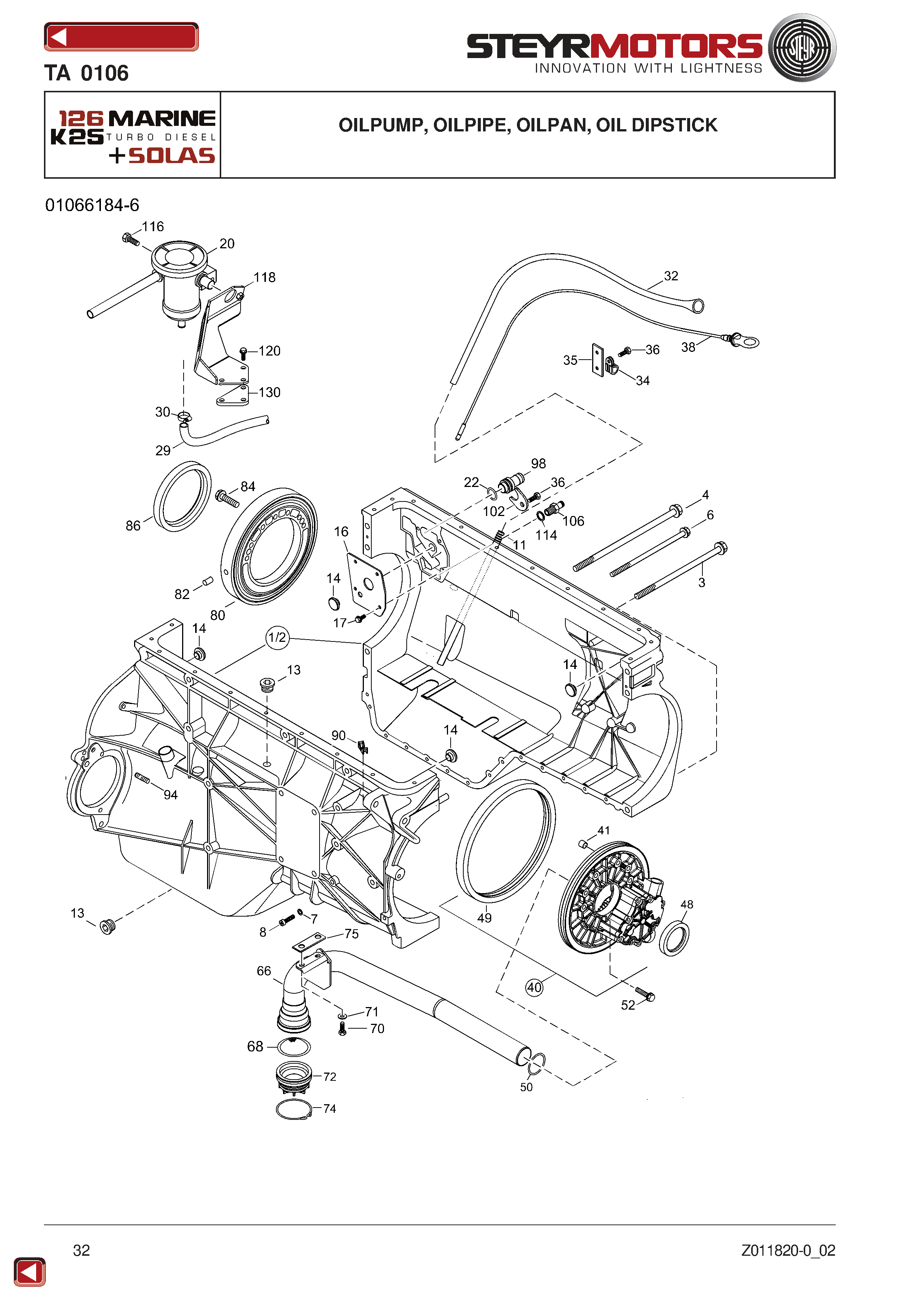 Oilpump, Oilpipe, Oilpan, Oil Dipstick exploded view