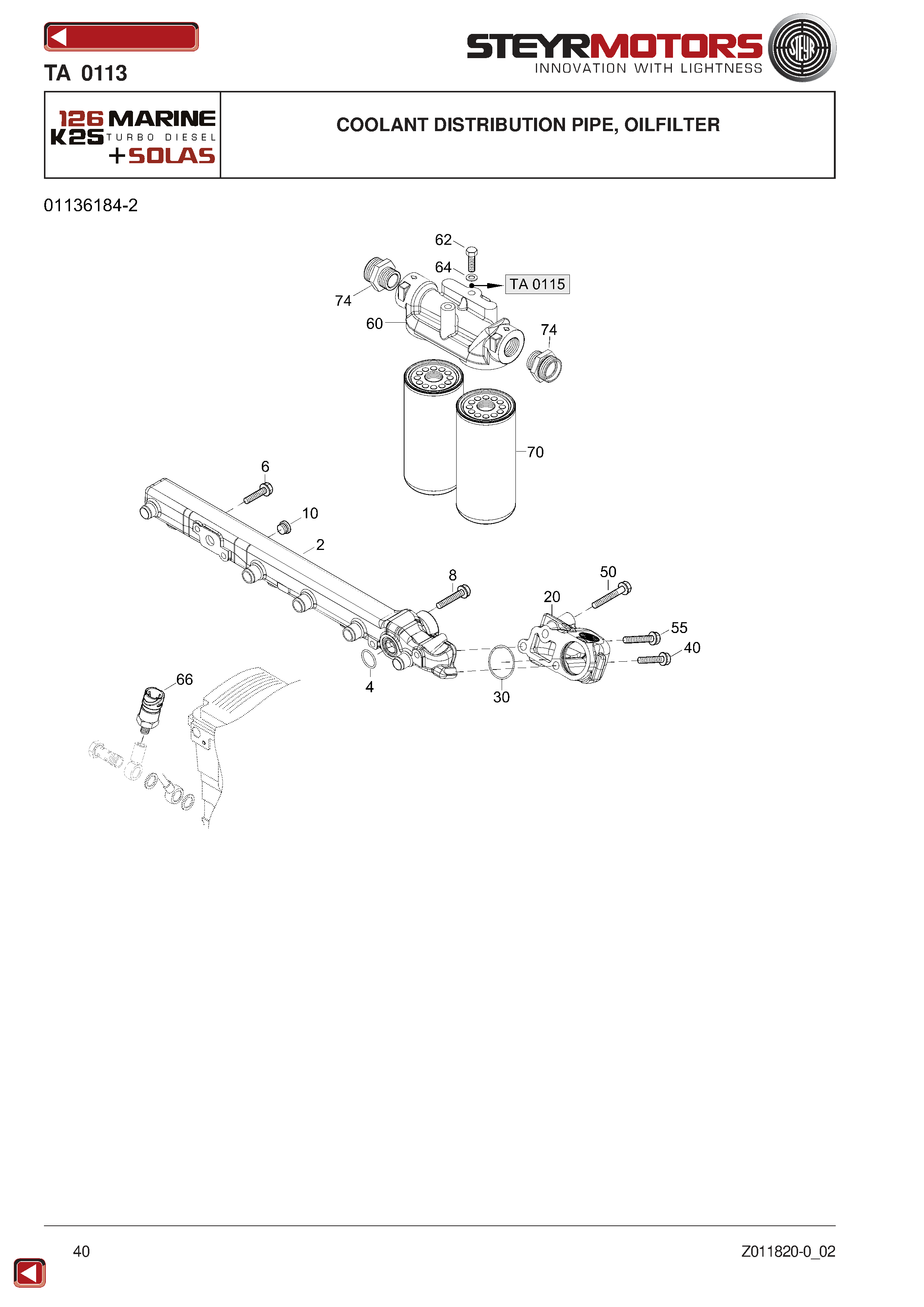 Coolant Distribution Pipe, Oilfilter exploded view