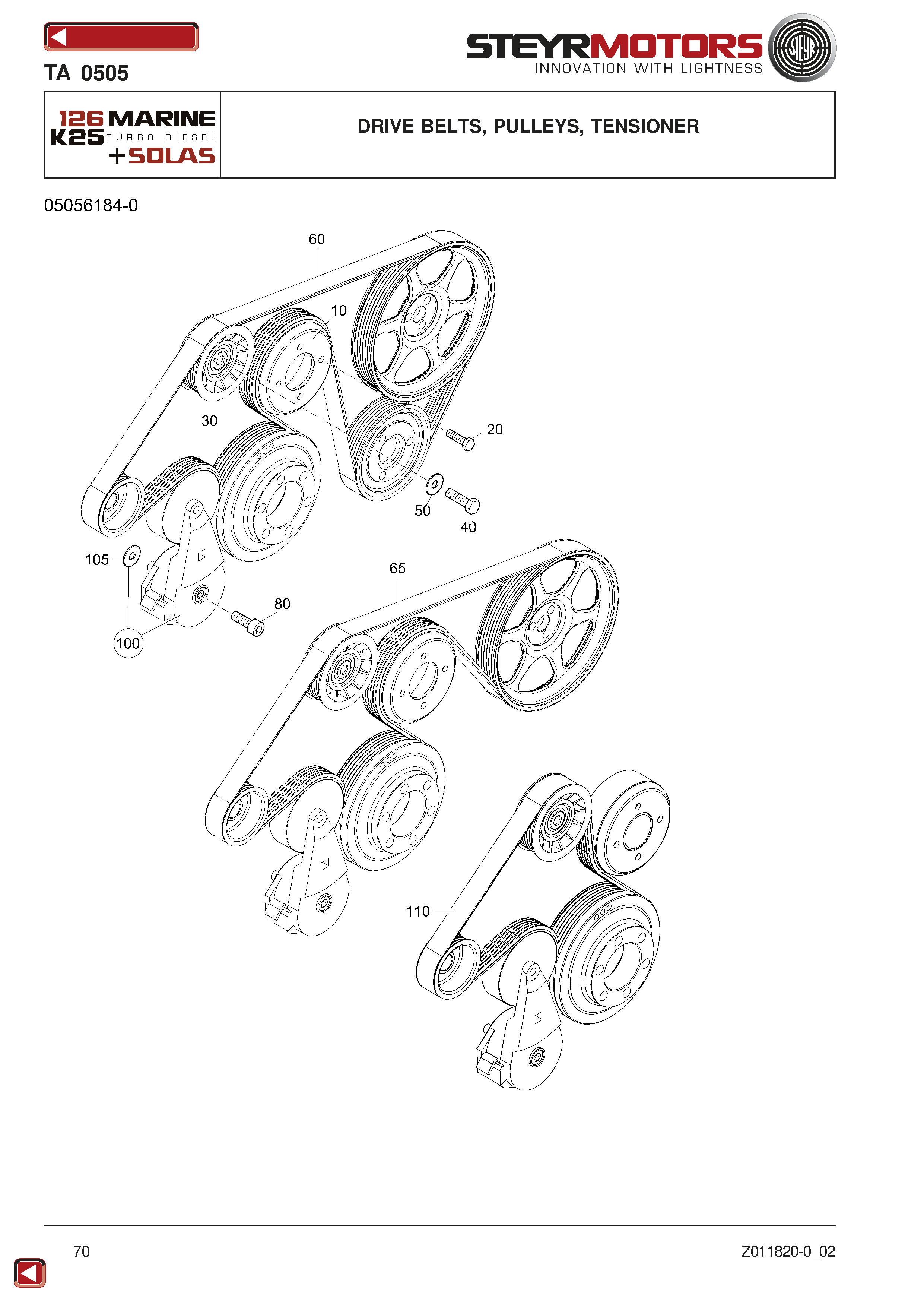 Drive Belts, Pulleys, Tensioner exploded view