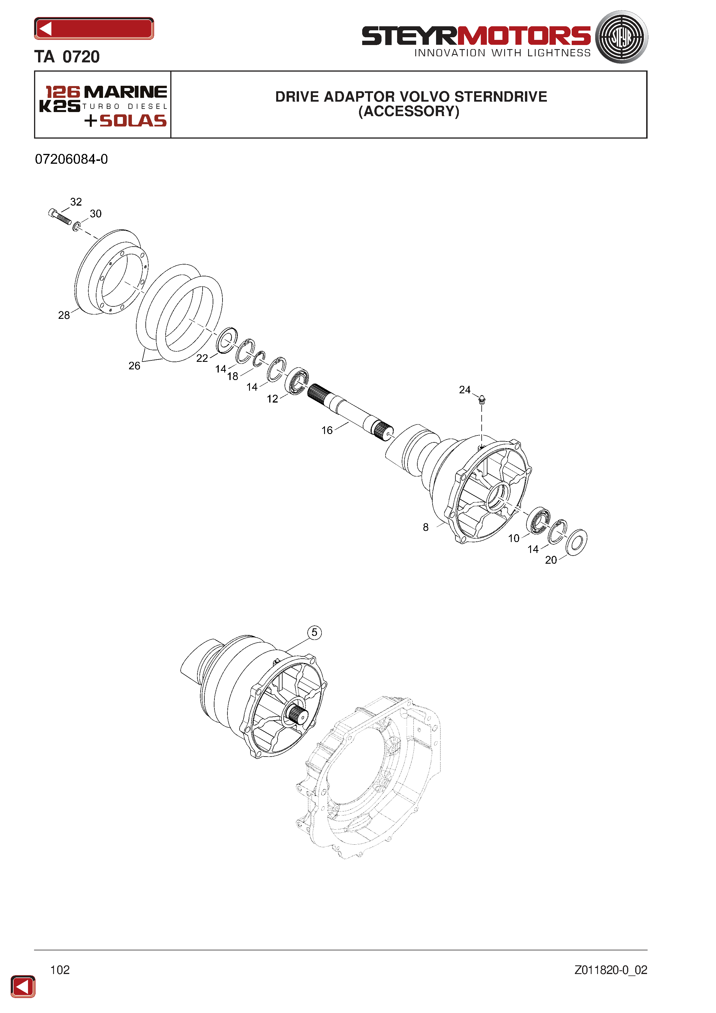 Drive Adaptor Volvo Sterndrive exploded view