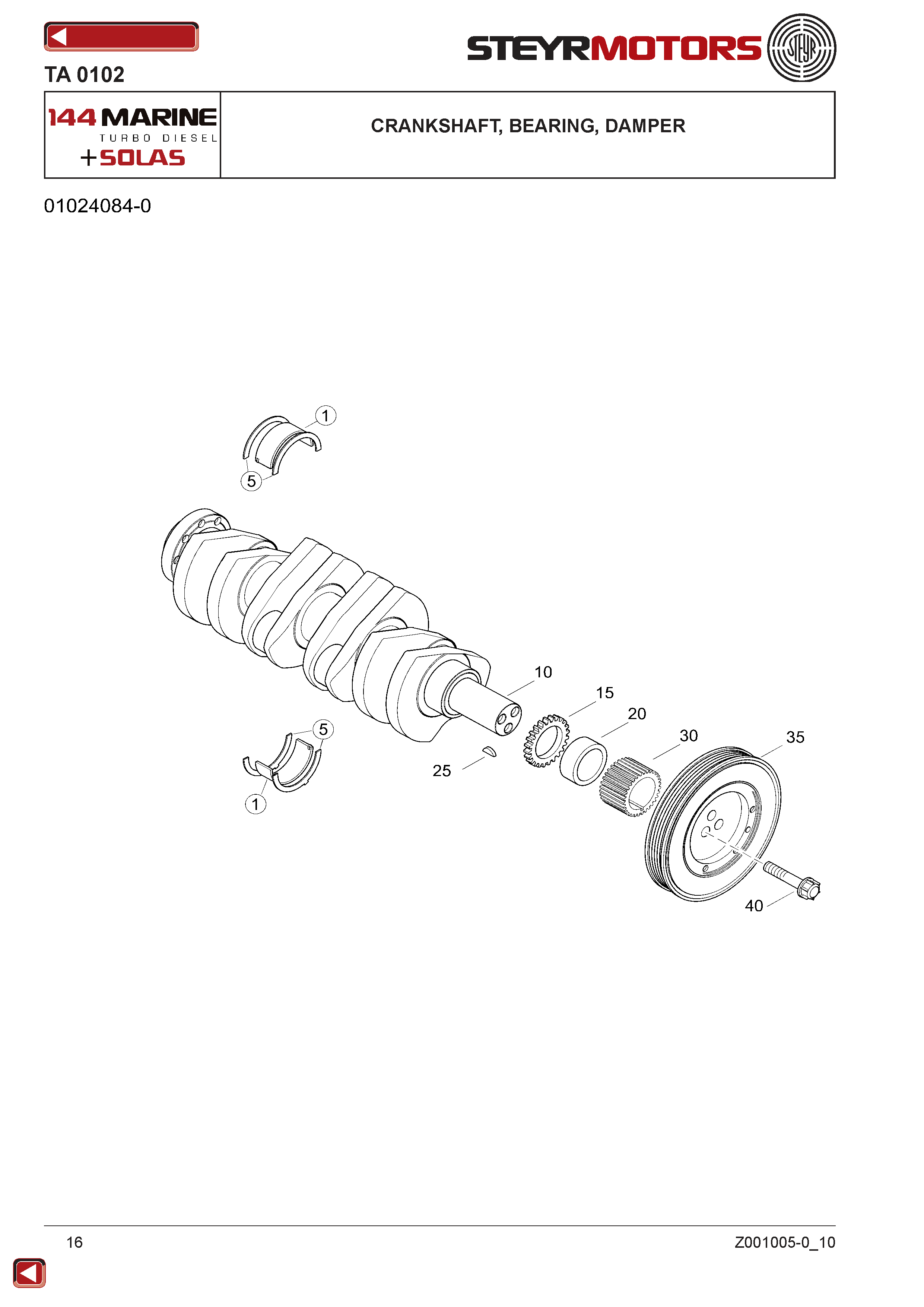Crankshaft, Bearing, Damper exploded view