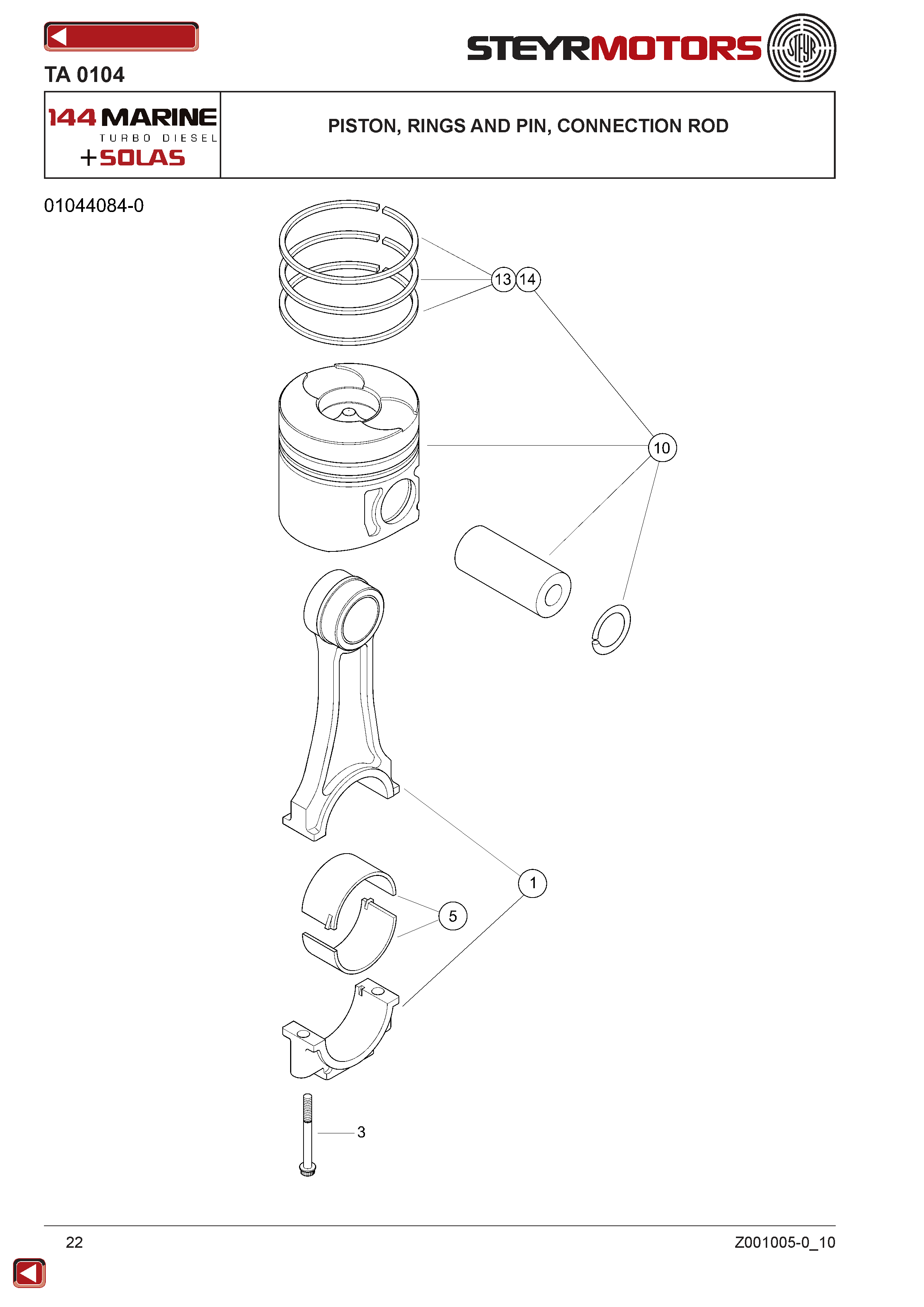Piston, Rings And Pin, Connection Rod exploded view