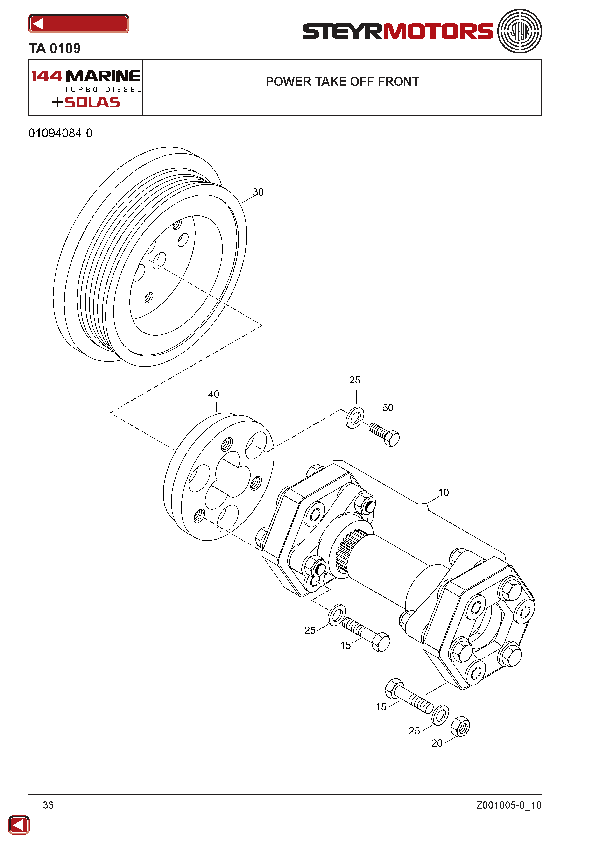 Power Take Off Front exploded view