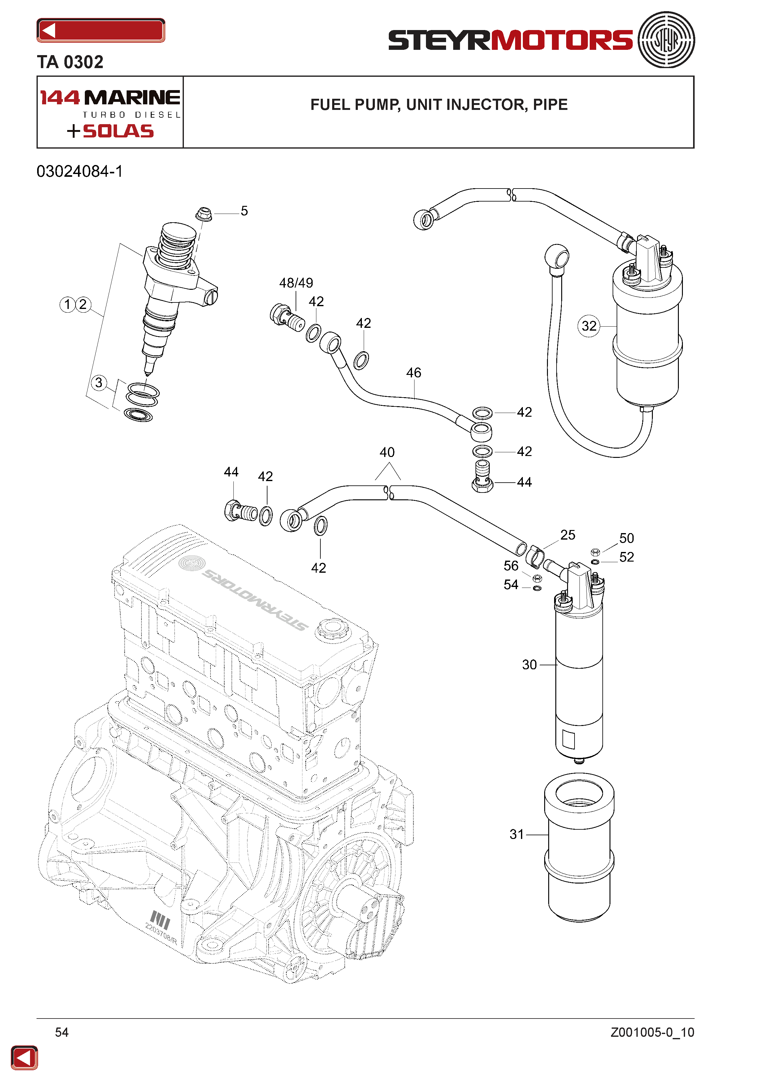 Fuel Pump, Unit Injector, Pipe exploded view