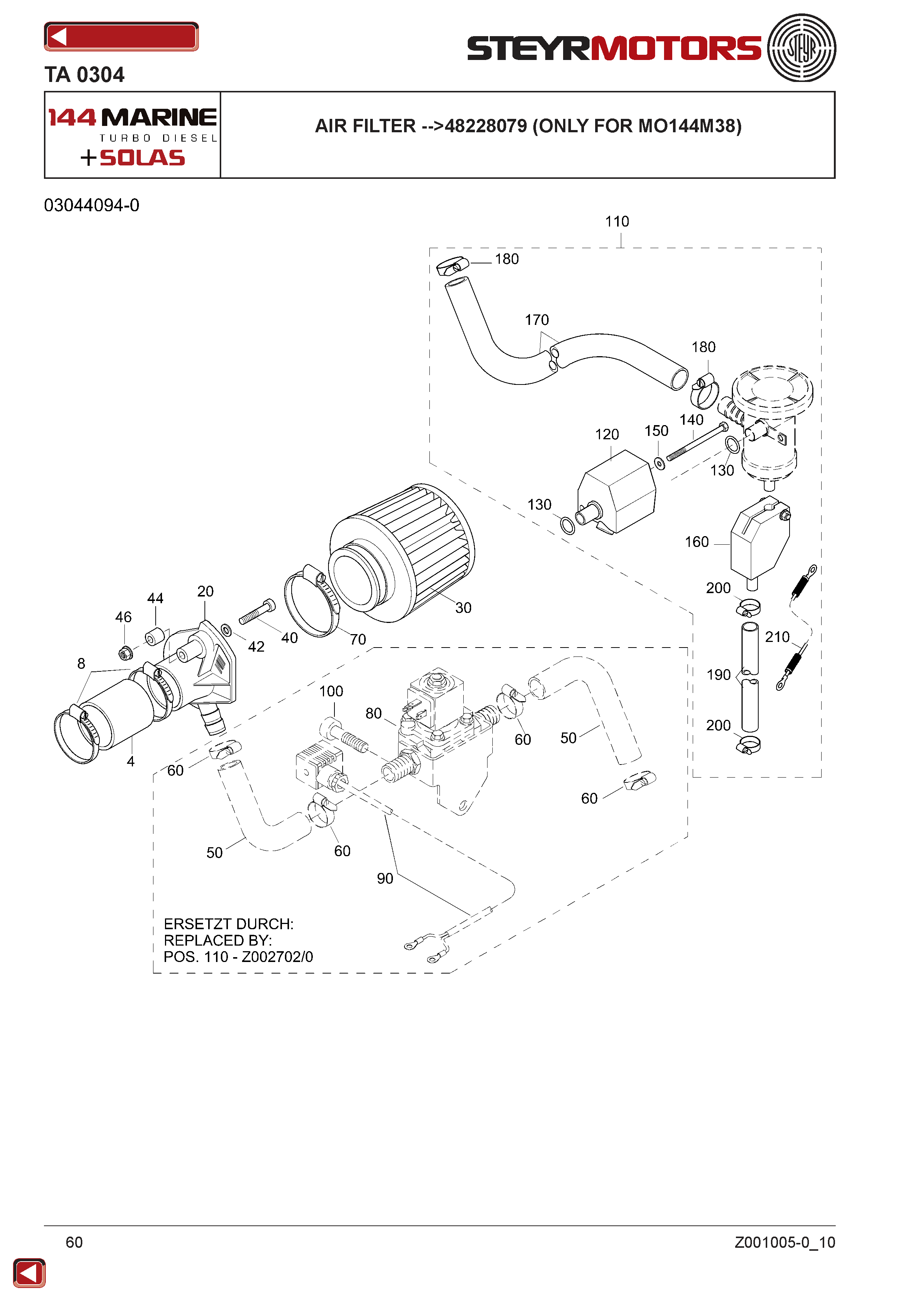 Air Filter -->48228079 (Only For Mo144M38) exploded view