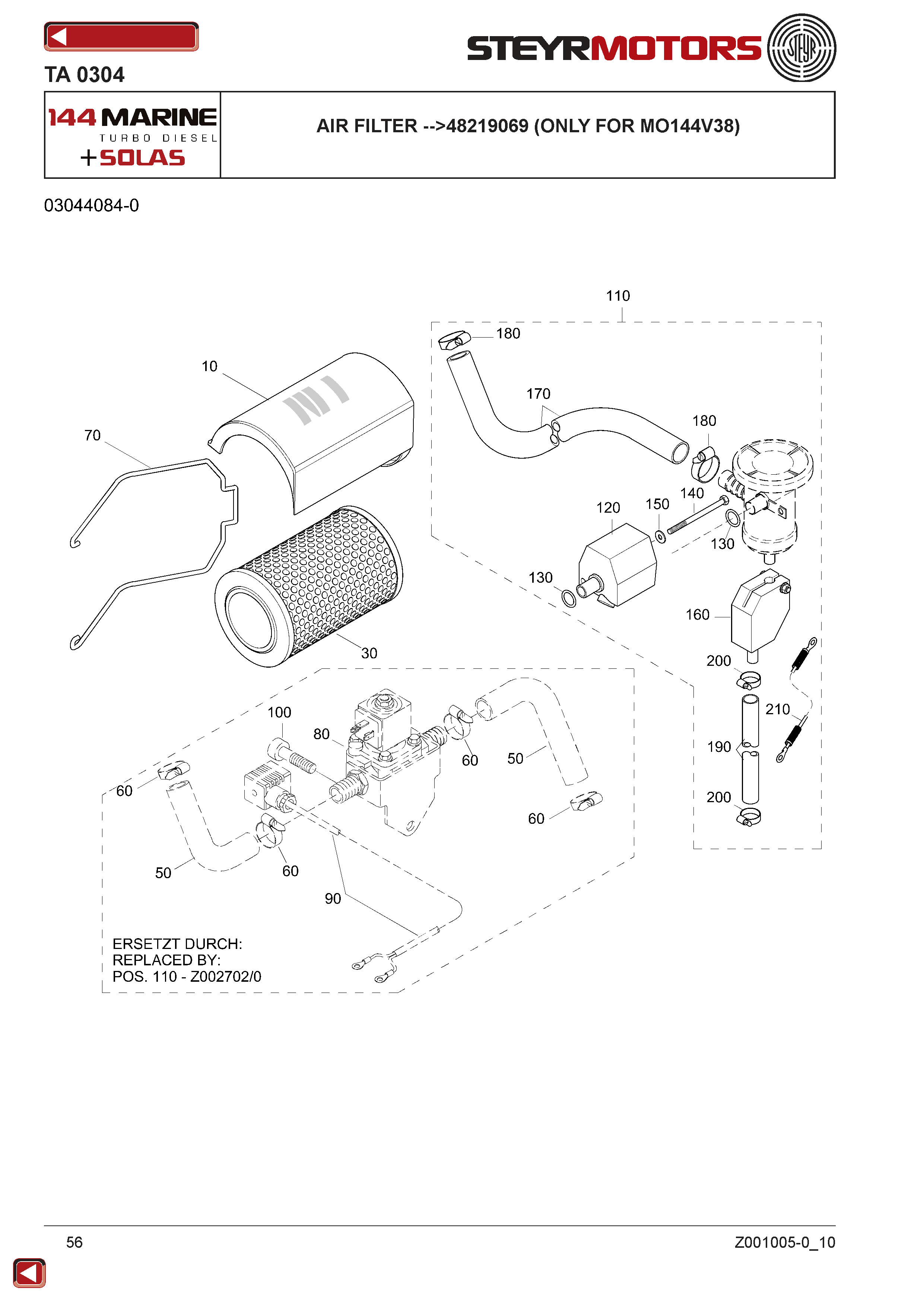 Air Filter -->48219069 (Only For Mo144V38) exploded view
