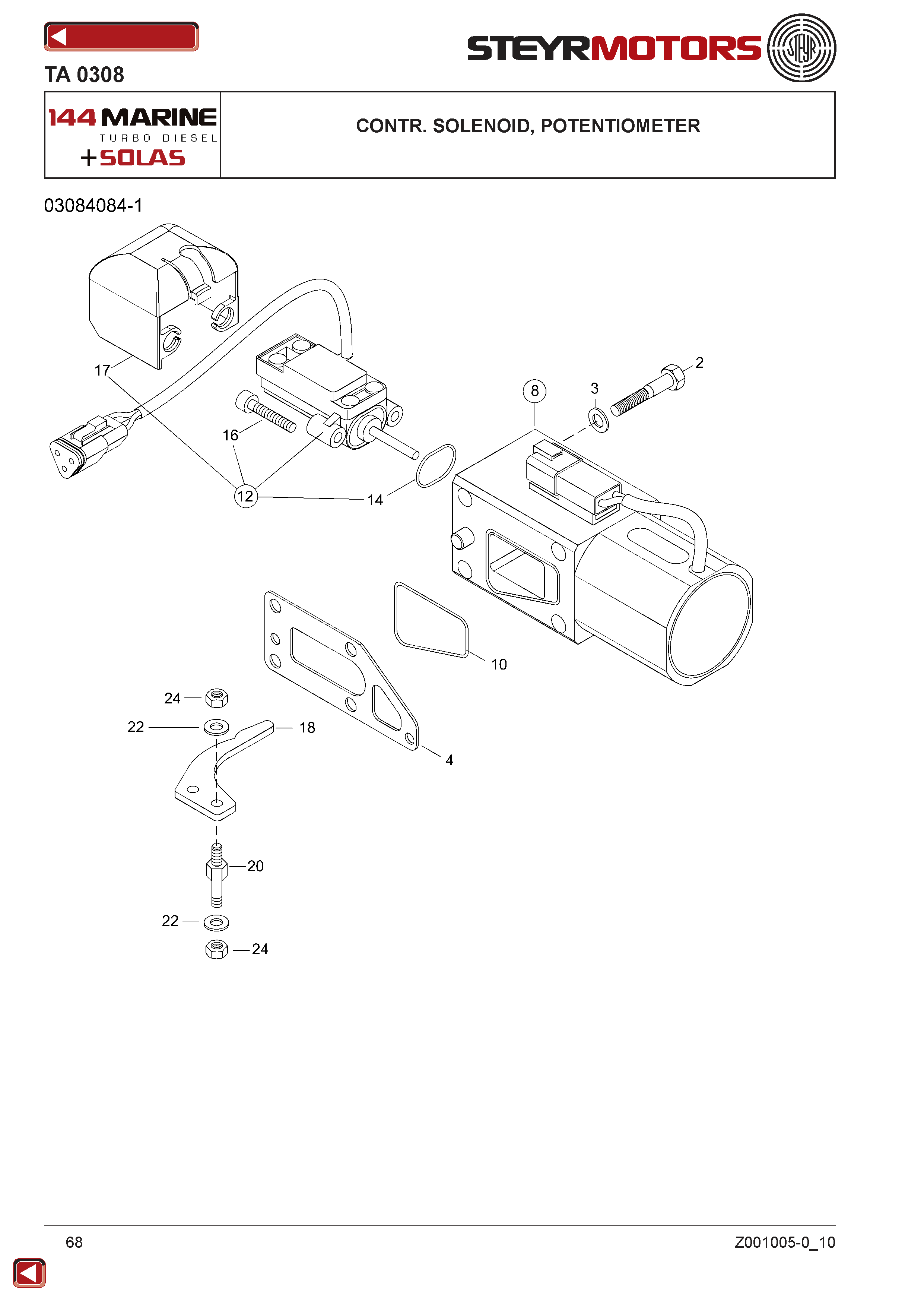 Contr. Solenoid, Potentiometer exploded view