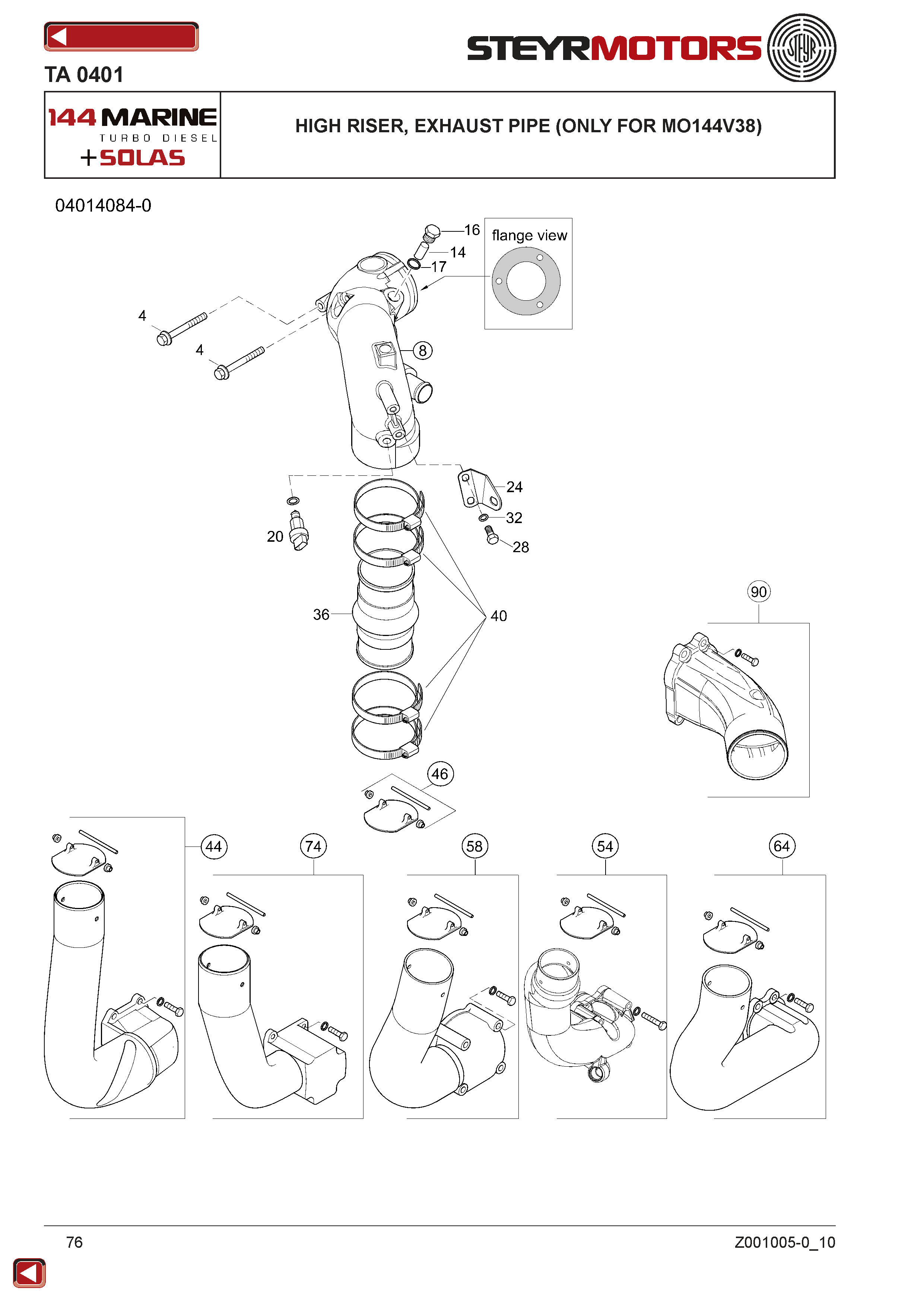 High Riser, Exhaust Pipe (Only For Mo144V38) exploded view