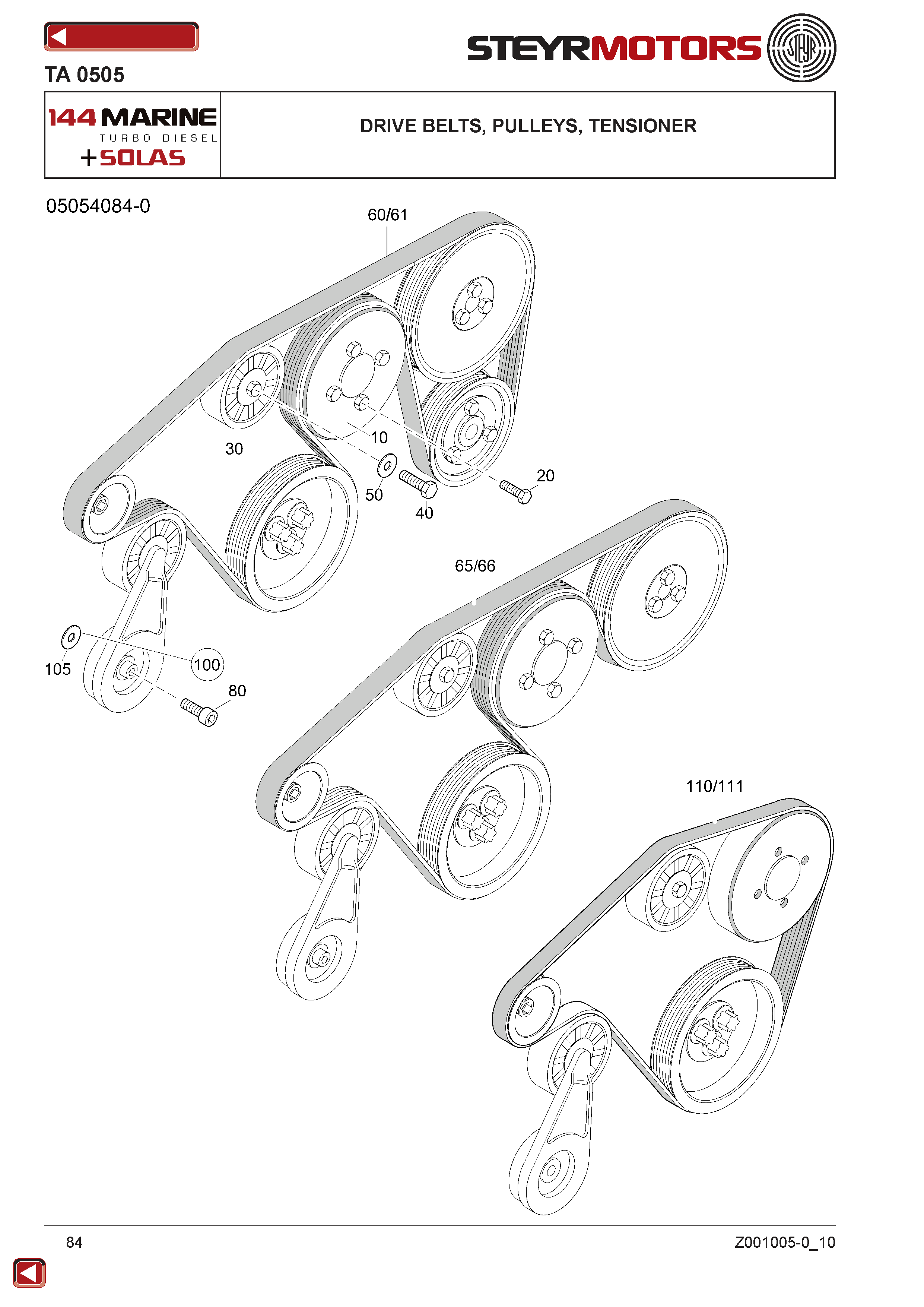 Drive Belts, Pulleys, Tensioner exploded view