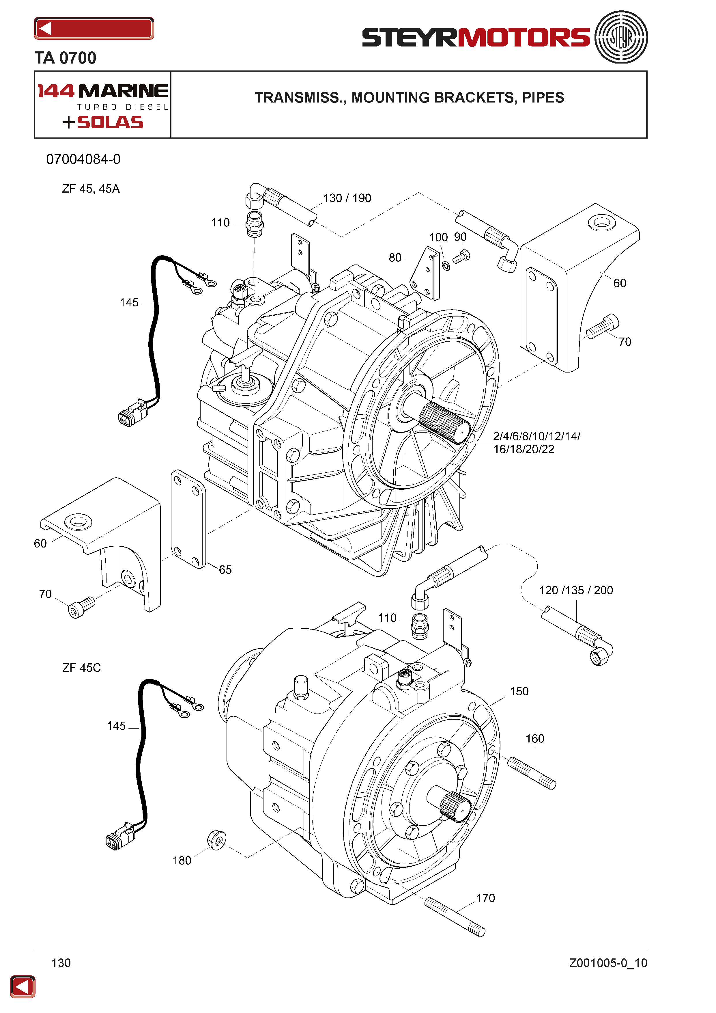 Transmiss., Mounting Brackets, Pipes exploded view