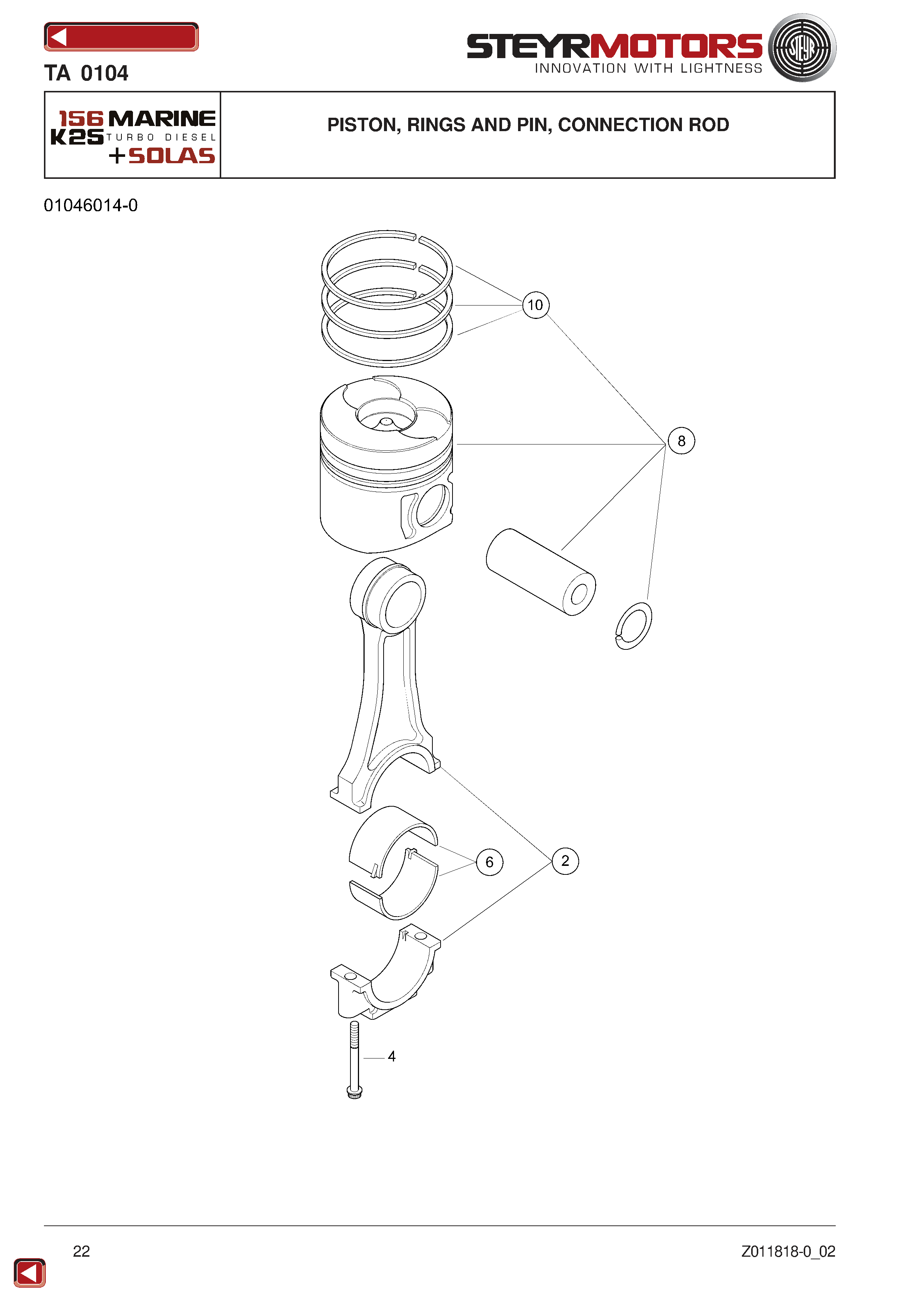 Piston, Rings And Pin, Connection Rod exploded view