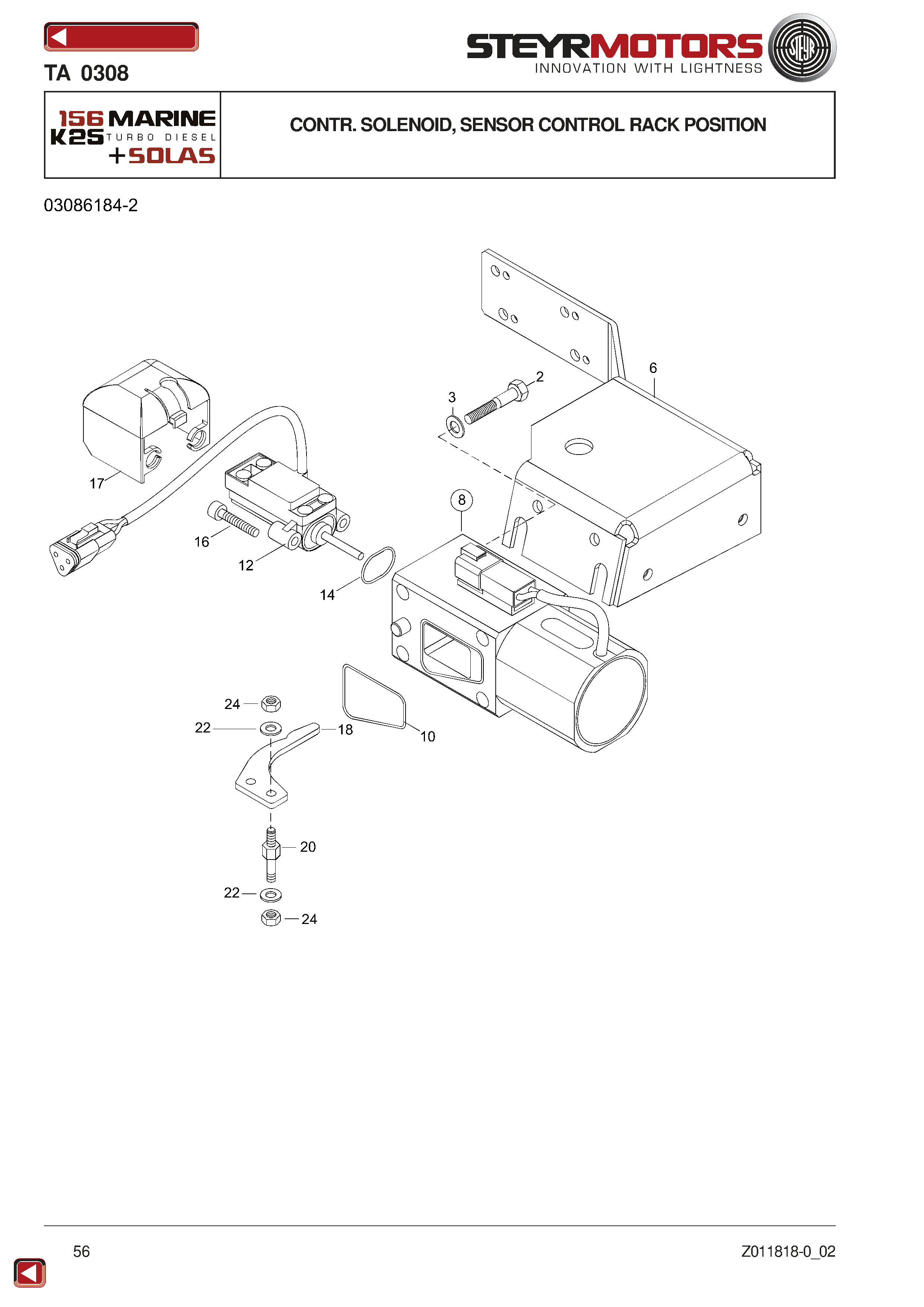 Contr. Solenoid, Sensor Control Rack Position exploded view