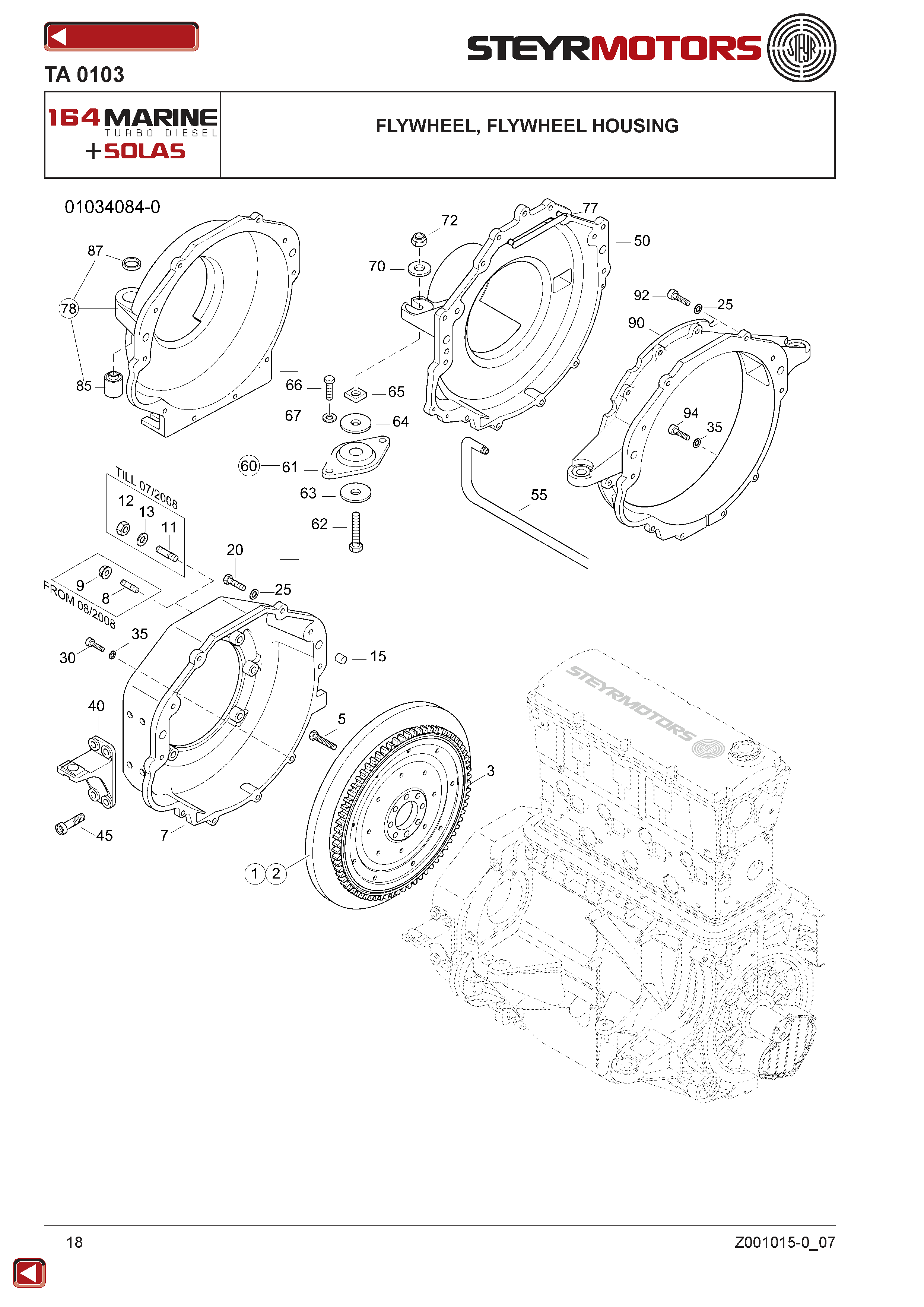 Flywheel, Flywheel Housing exploded view
