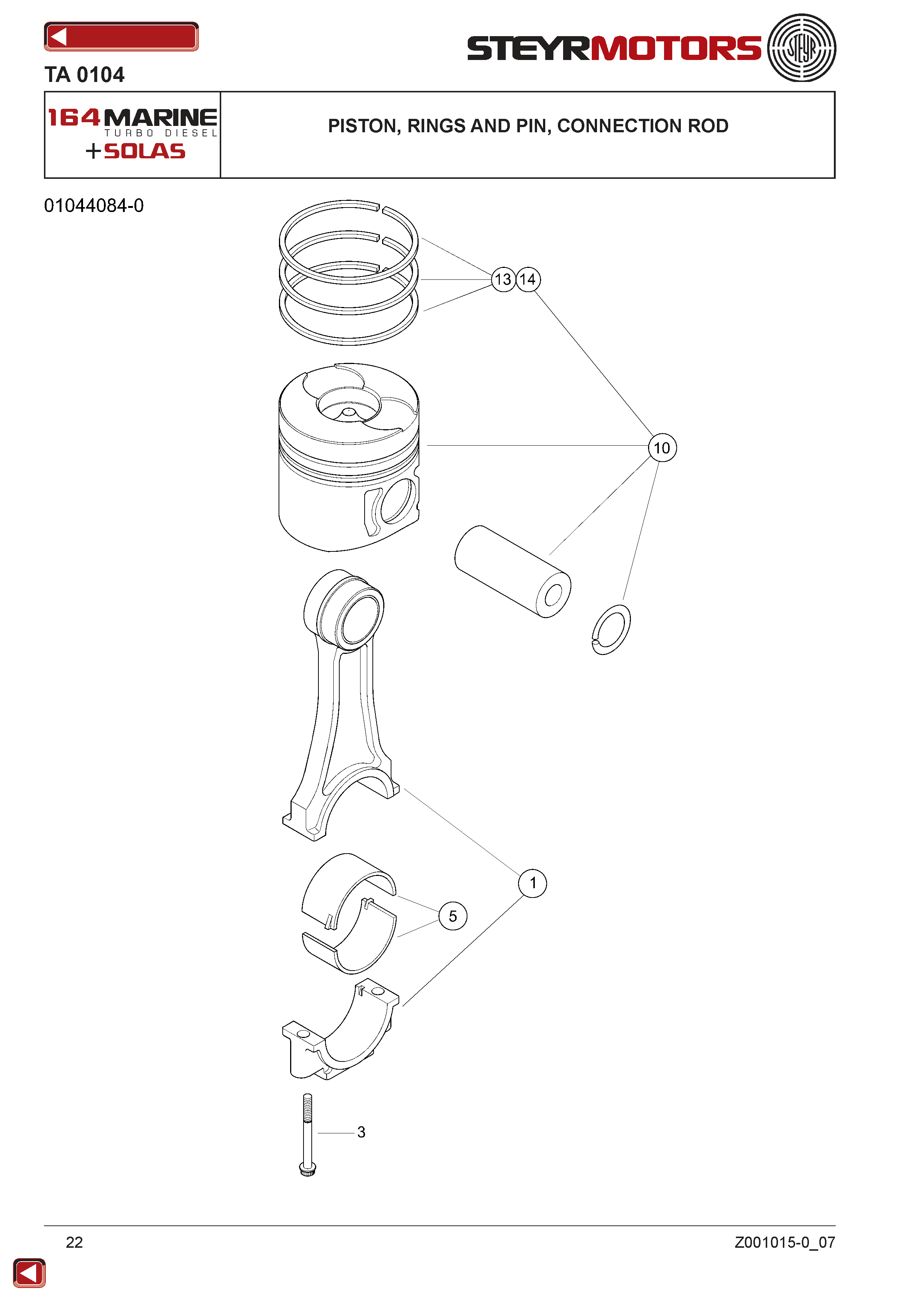 Piston, Rings And Pin, Connection Rod exploded view