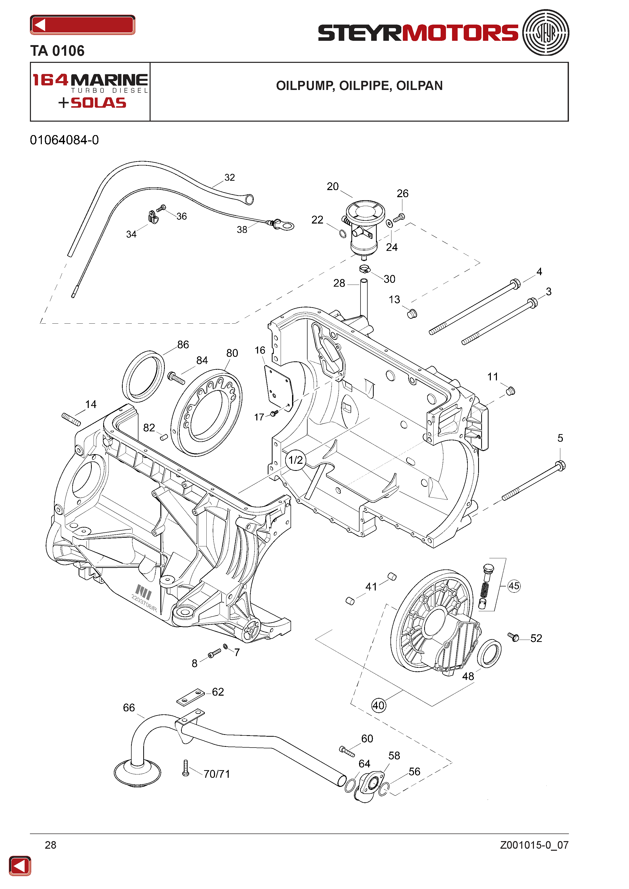 Oilpump, Oilpipe, Oilpan exploded view